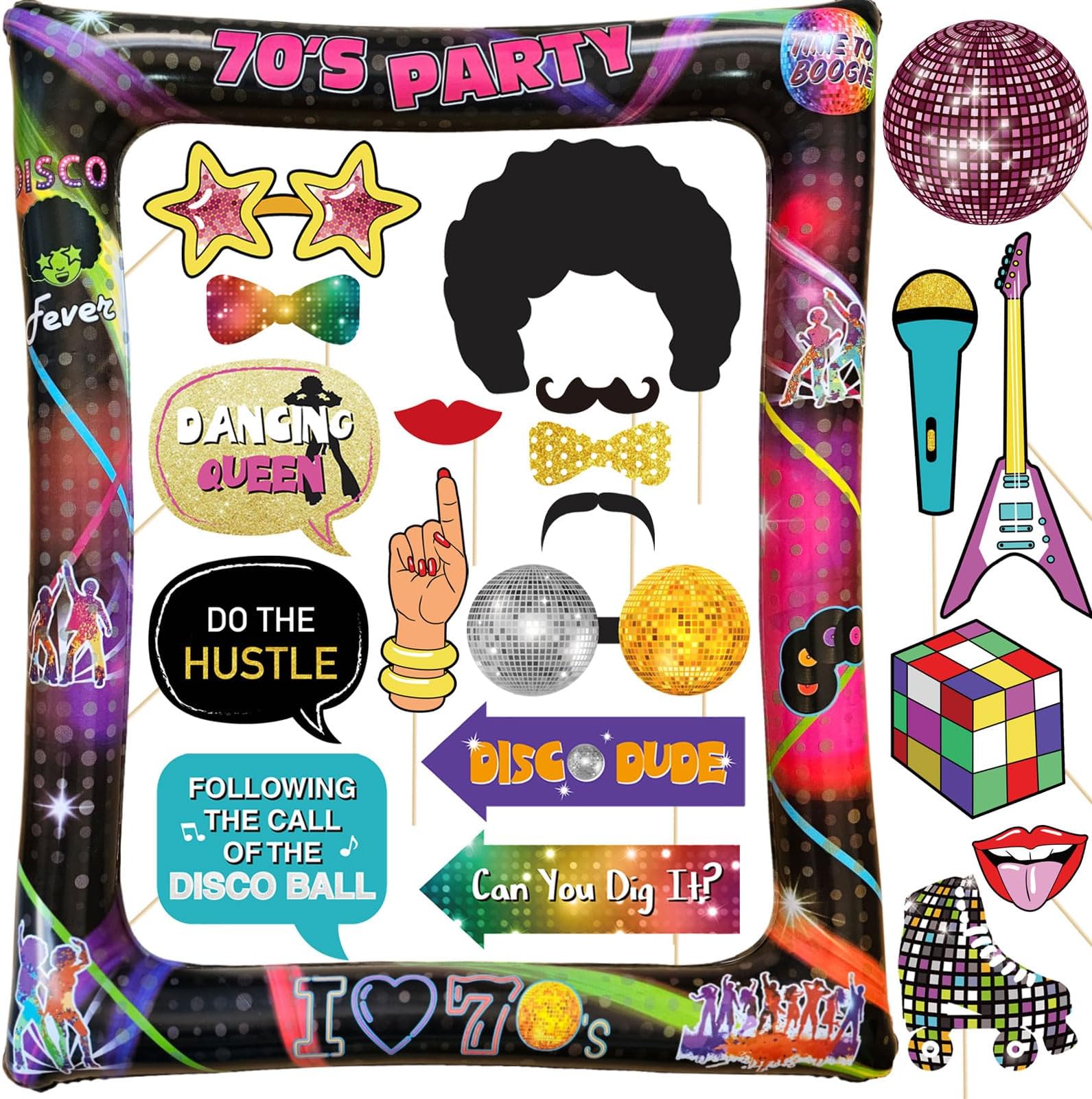 YiiiGoood70s Decorative Photo Box Accessories Pack of 20 Photo Props Inflatable Photo Frame Retro Photo Booth Props 70s Party Decoration Photo Accessories for 1970s Party