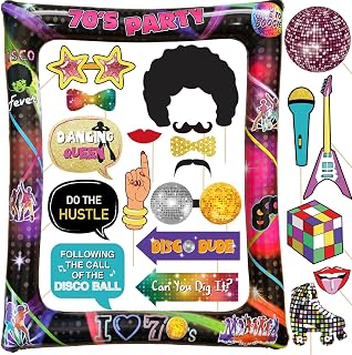 Disco Party Inflatable Selfie Photo Frame & Photo Booth Props Set 1970s Disco Throwback Fever Dance Party Selfie Props for 70's Boogie Theme Birthday Hippie Party Supplies