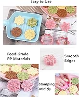 Vista 5 de Juego de 9 patrones de sellos de galletas de copo de nieve 3D, plástico de grado alimenticio, 6 ramas con forma de copos de nieve, cortadores