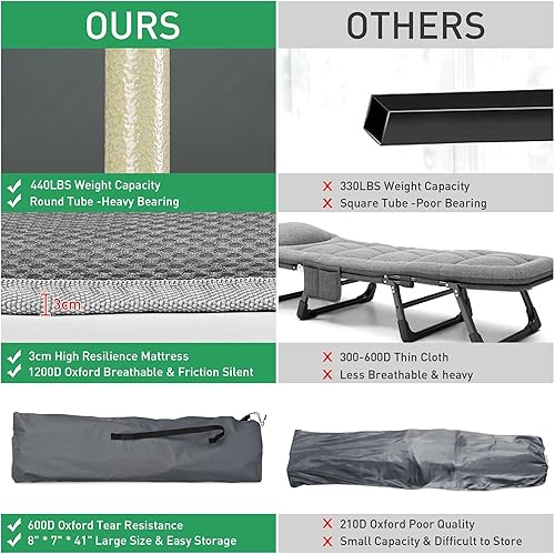 Miniatura 4 de Yescom Cuna plegable cama plegable para acampar con bolsa de transporte para viajes al aire libre patio, paquete de 2