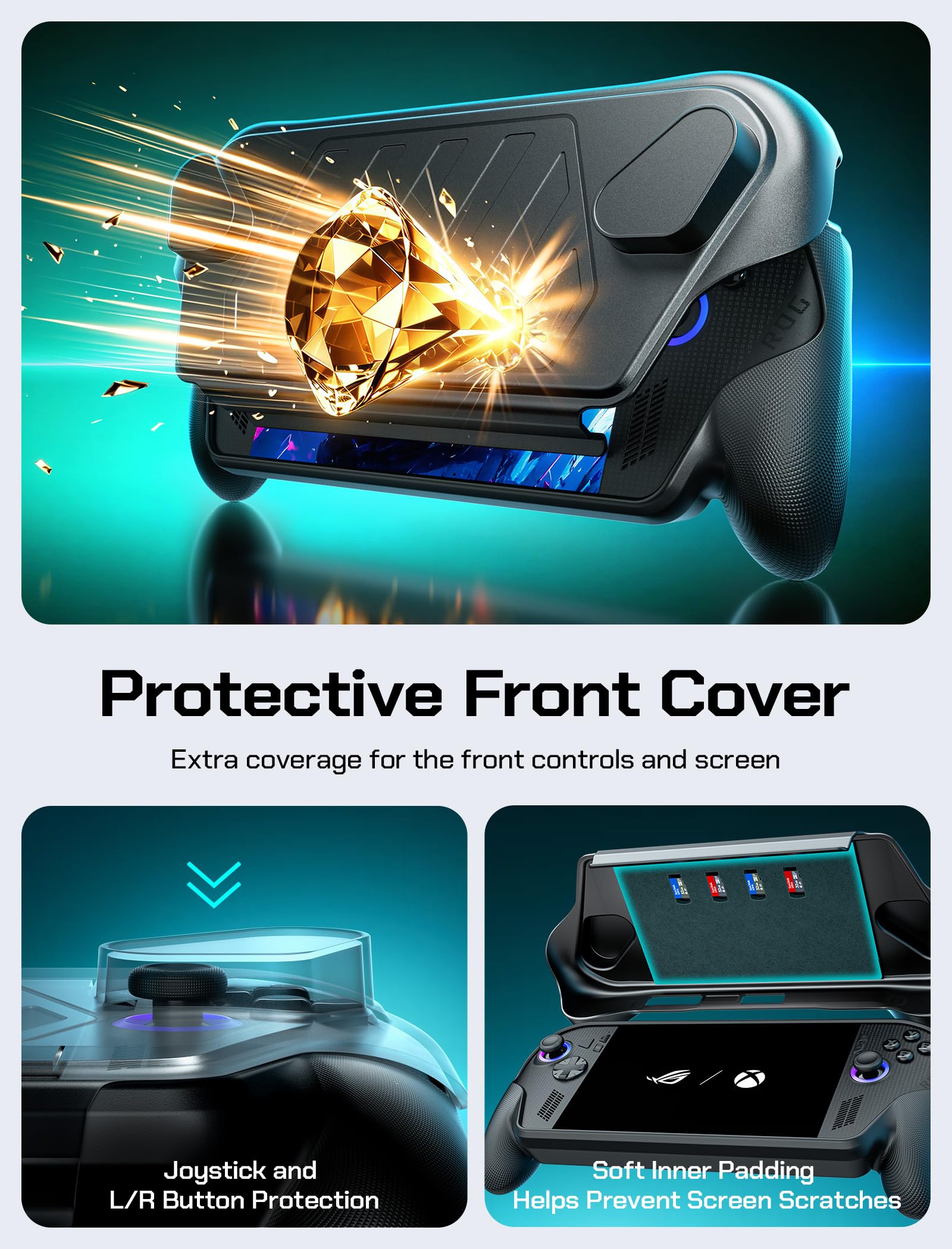 JSAUX ModCase pour ROG Xbox Ally/Ally X, Coque de Protection avec Support | Couvercle avant amovible, sangle de fixation, rangement Micro SD, poignée antidérapante