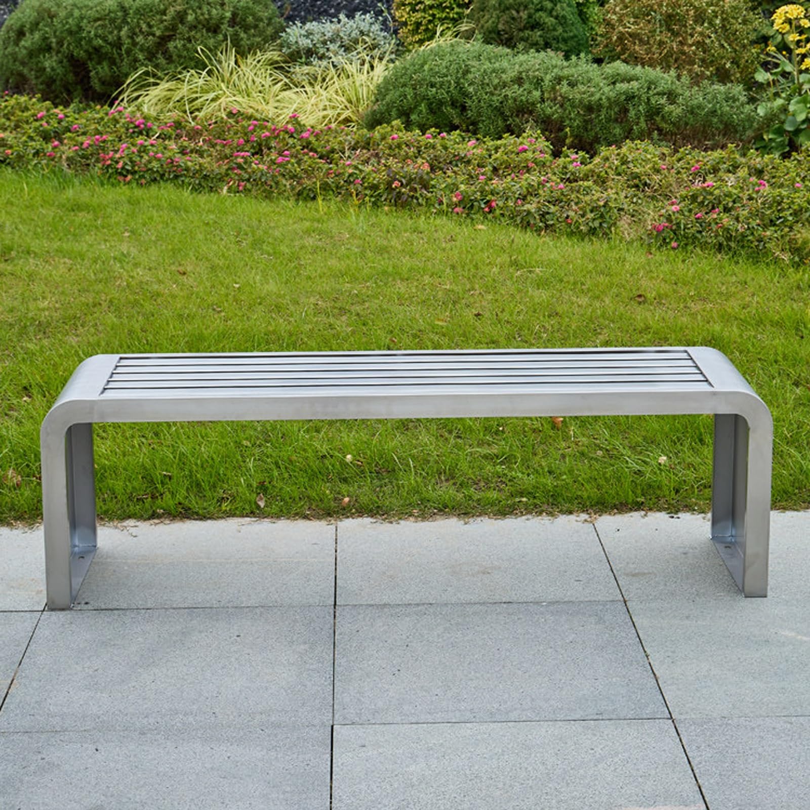 Edelstahl Gartenbank, Wetterfeste Parkbank mit 400kg Belastbarkeit, Metallbank für Terrasse Garten Öffentliche Bereiche Gewerblich Privat(150cm)