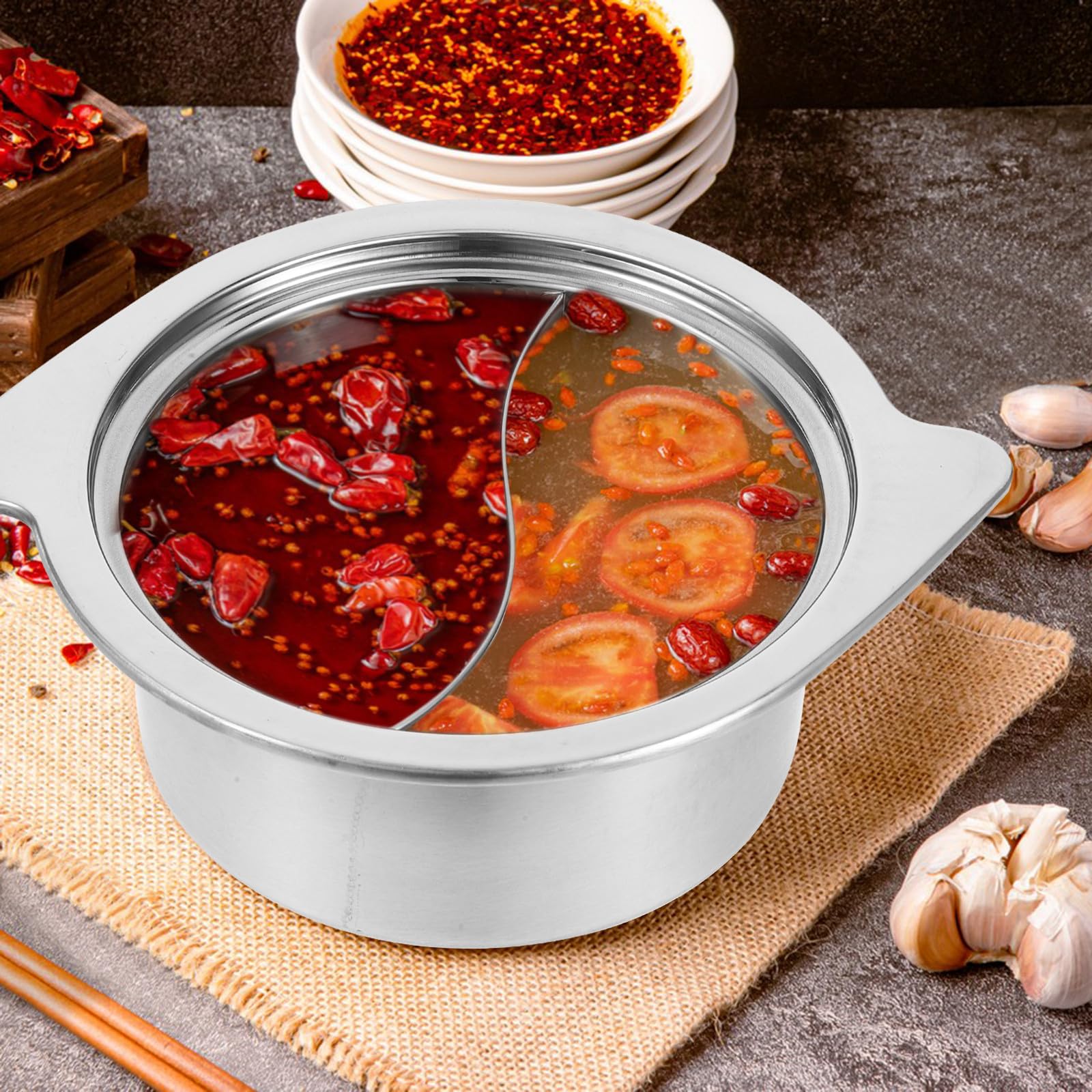 Pentola Divisa in Due Scomparti in Acciaio Inossidabile Antiruggine, Multi-Functional Pot per Cottura Doppia su Piano Induzione, Resistente e Riutilizzabile