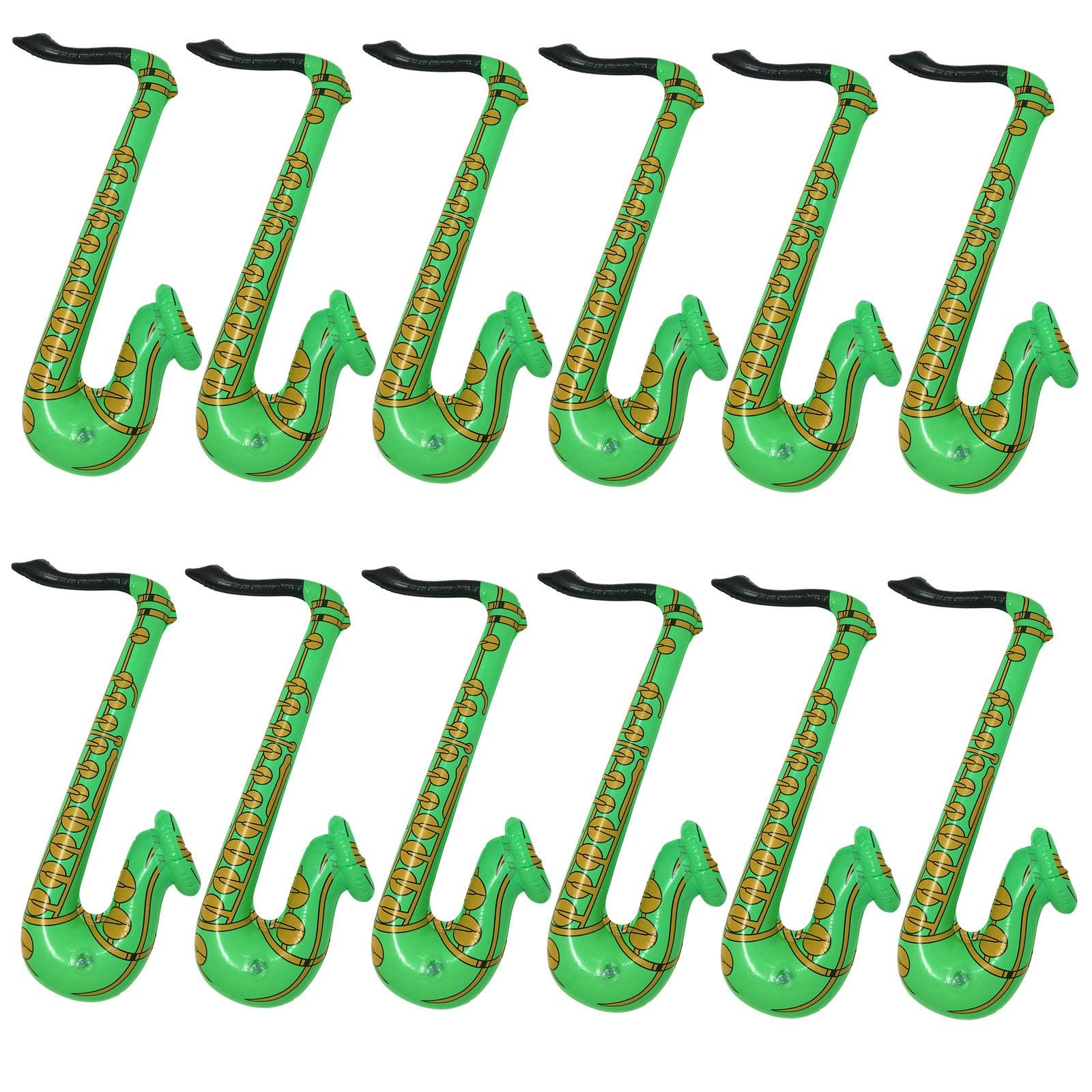 WS Accessories Inflatable Saxophone 60cm [Green, Pack of 12]