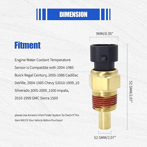 Miniatura 6 de HiSport 12146312 Sensor de temperatura del refrigerante de agua del motor compatible con Acura 1996-1999, Buick 1976-2005, Cadillac 1980-2004,