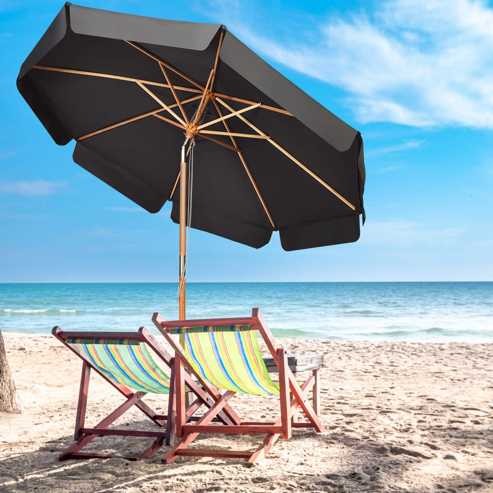 GOPLUS Drewniany parasol przeciwsłoneczny, 300 cm, składany z obu stron o 30°, UV 50+, parasol tarasowy, parasol na balkon, do ogrodu, na balkon, podwórko, szary, Groß
