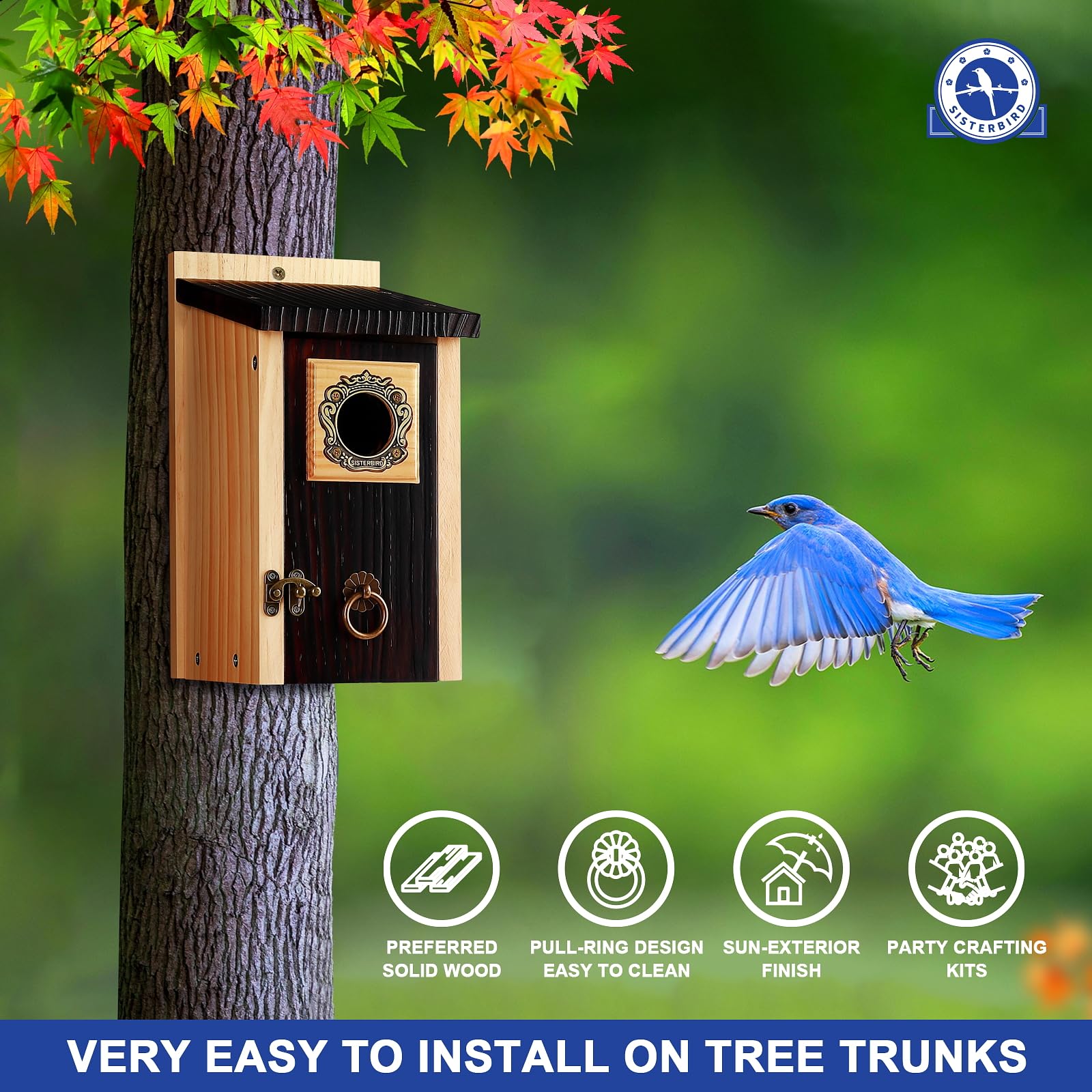 SISTERBIRD 2 Stück Bluebird Häuser für Draußen Vogelhaus Outdoor Geschenk