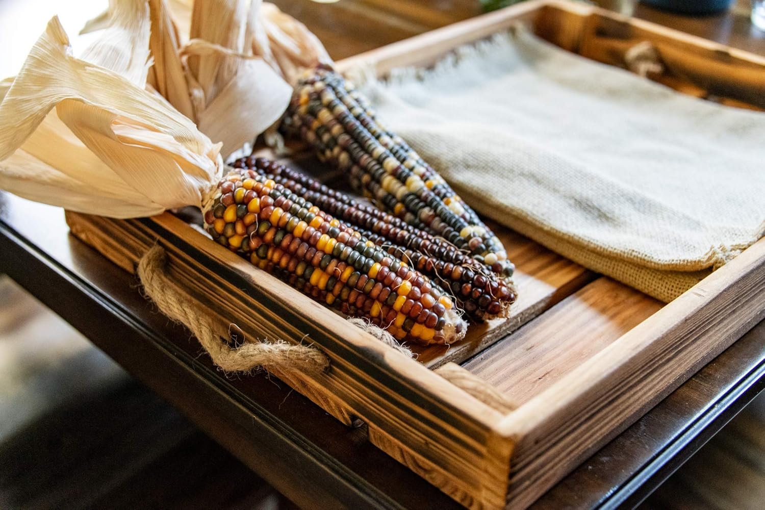 Exclusive Brilliest Large Wood Serving Tray with Rope Handles for Ottoman/Decor/Kitchen - Real Pine - Rustic Design - Rectangle Serving Tray
