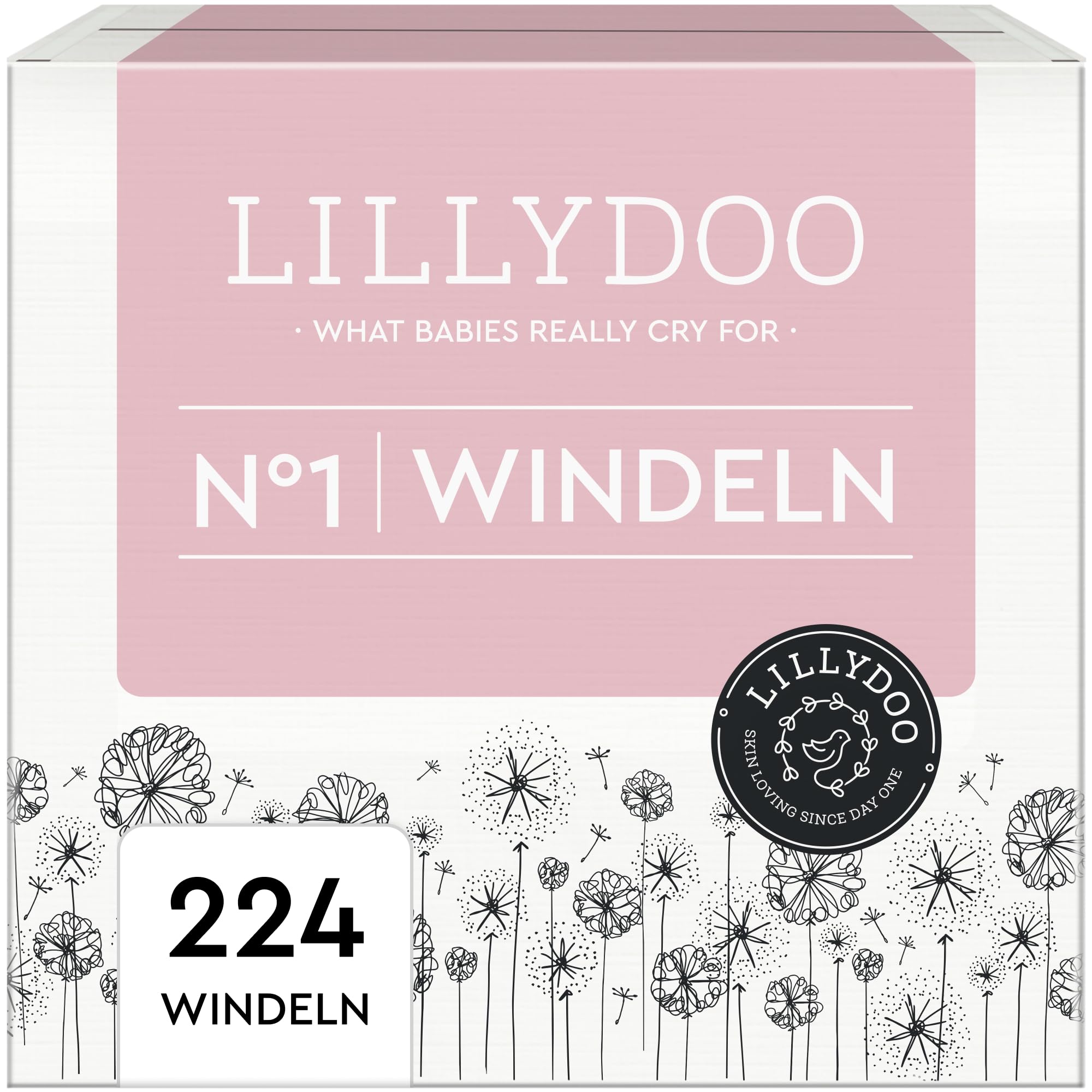 LILLYDOO hautfreundliche Baby Windeln - Größe 1 (2-5 kg),Monatsbox (224 Stück), Sicherer Auslaufschutz, Weich, Ohne Parfüme & Lotionen für empfindliche Haut, Dermatologisch getestet