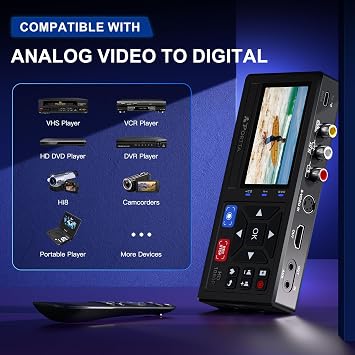 Portta VHS to Digital Converter with 128GB USB3.0 Flash Drive, Video to Digital Recorder, Compatible with VHS, VCR, DVR, DVD, Hi8, Mini DV, Gaming Consoles (VCR, VHS/DVD Player, Camcorder Required)