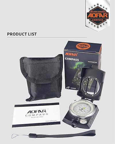 Miniatura 5 de AOFAR Military Compass,AF-4580 Lensatic Sighting, Waterproof and Shakeproof with Map Measurer Distance Calculator, Pouch for Camping, Hiking