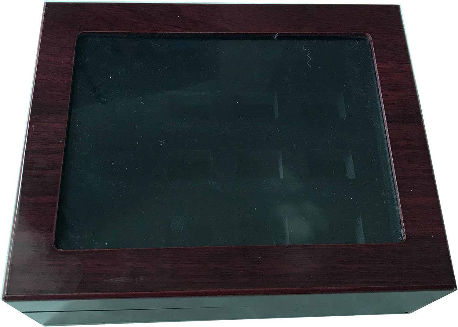 12 Holes Championship Big Heavy Ring Display Case Wooden Jewelry Box Red Velvet Inside (Red) (Black)