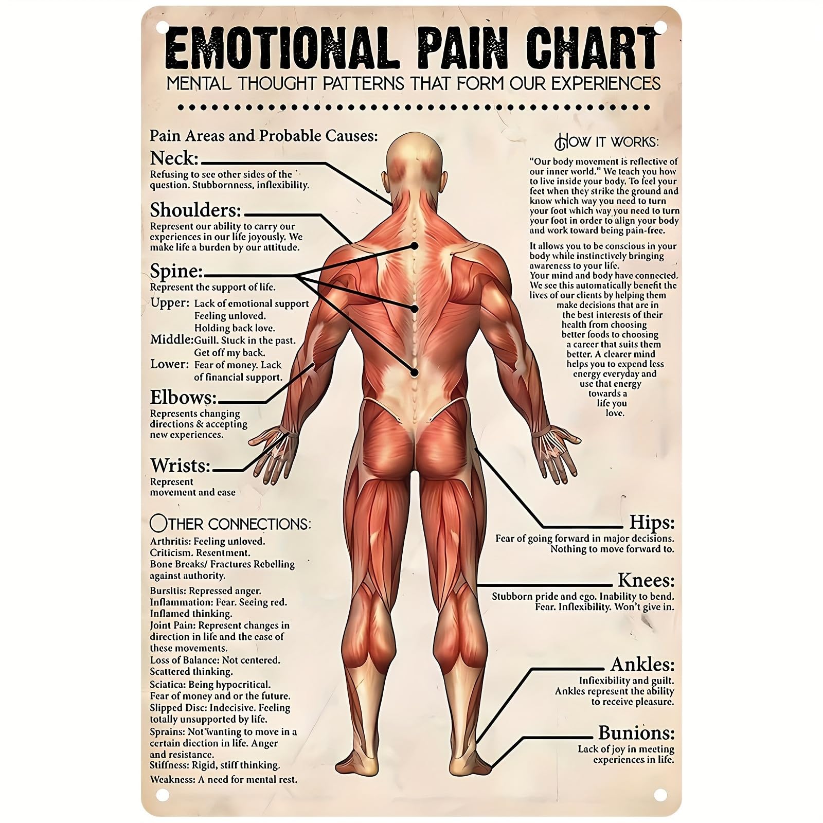 peiyeety Massage Therapist Emotional Pain Chart Aluminium Metal Tin Sign Home Plaque Poster Home Bar Pub Wall are Decor New 8"x12"