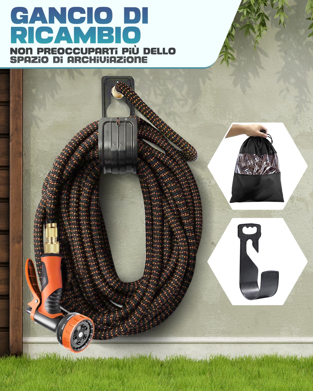 Tubo Estensibile da Giardino 15m Arancione, Tubo Acqua Flessibile con Pistola Multifunzione a 10 Getti, Antitorsione, Leggero e Retrattile per Irrigazione e Pulizia Estiva