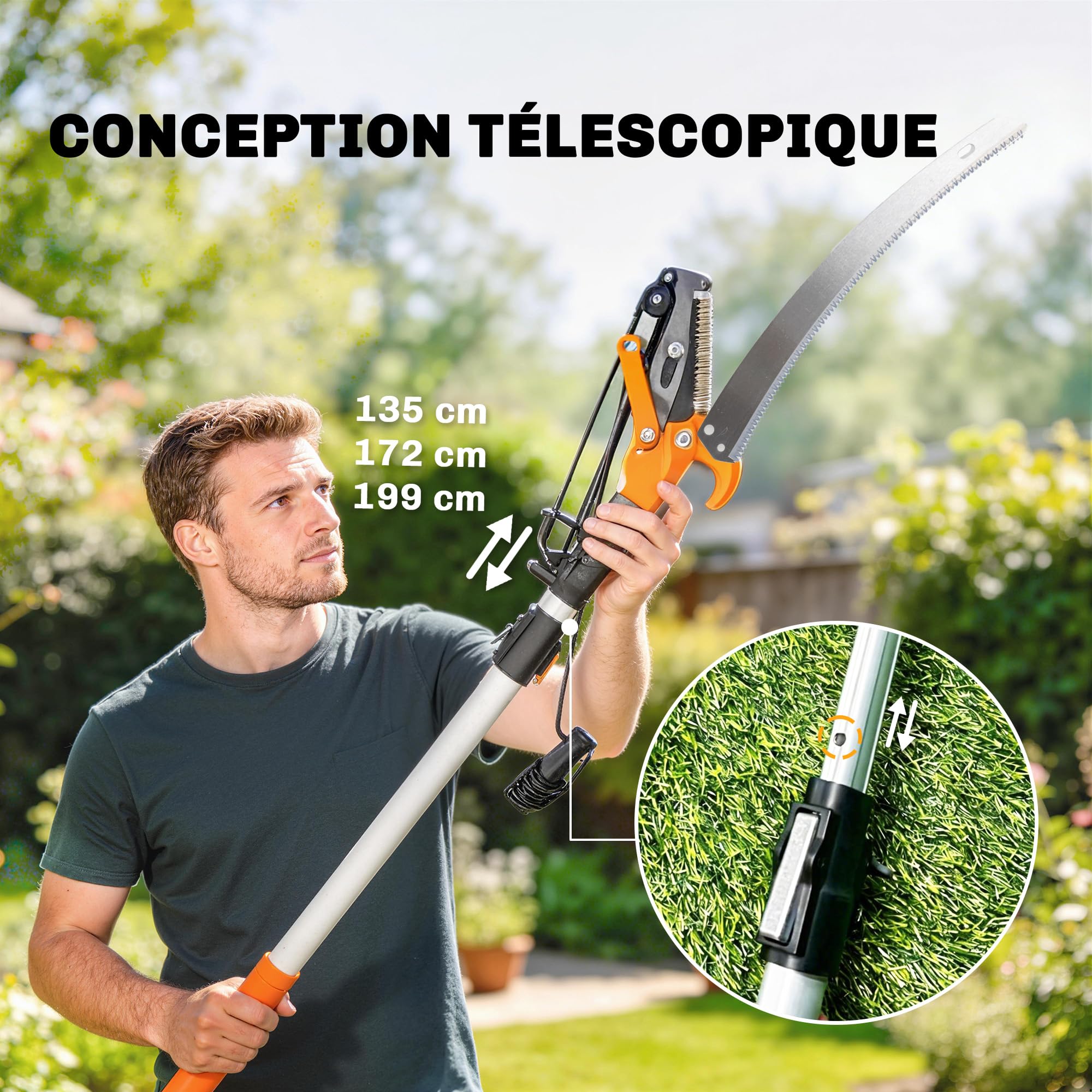 Outsunny 2-w-1 piła do gałęzi, 6,5ft aluminiowa sekator, ostre ostrze