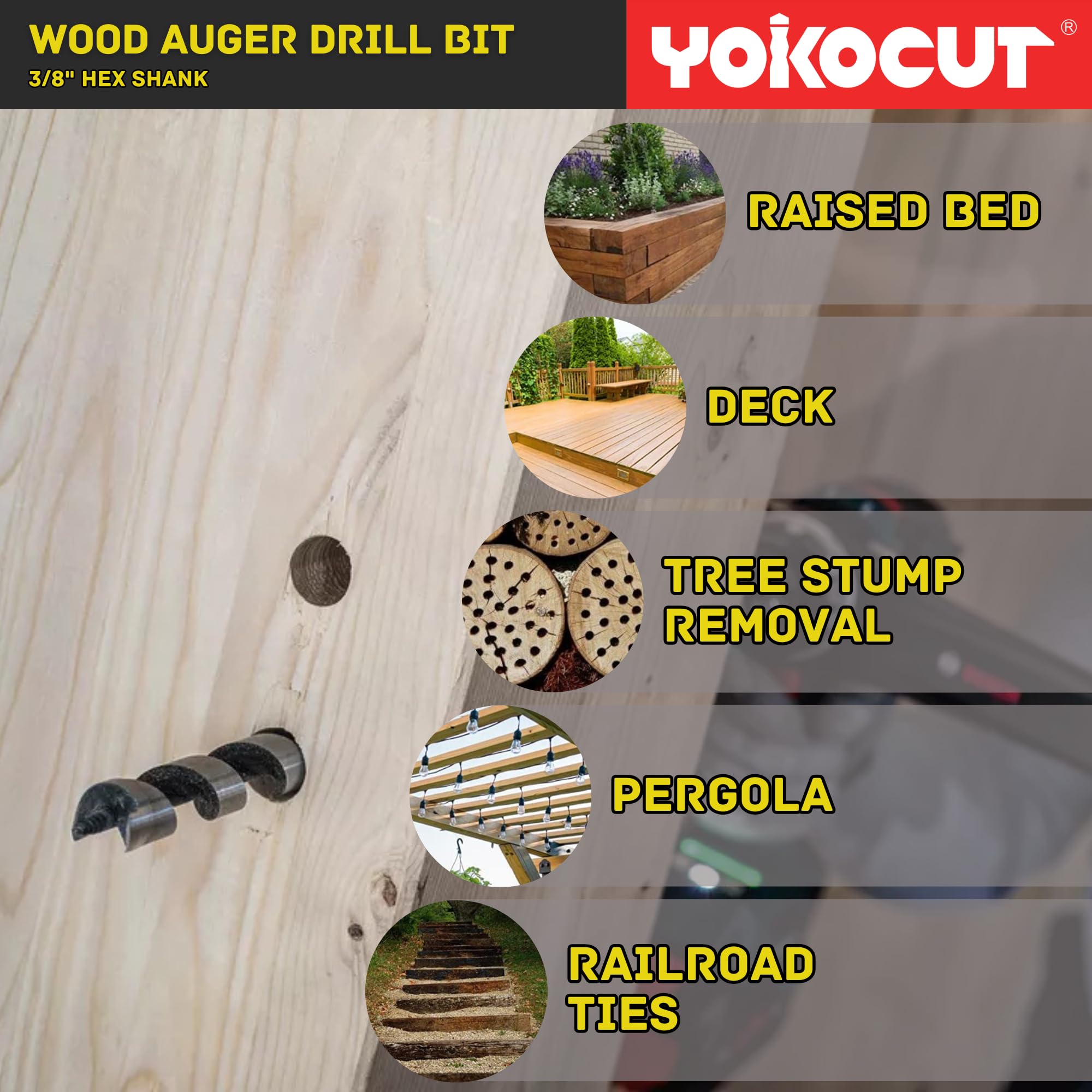 Lot de 6 forets hélicoïdaux pour bois, tige hexagonale de 6,3 mm à 2,2 cm, long foret tarière pour bois doux et dur, plastique, cloison sèche, souche d'arbre et matériaux composites