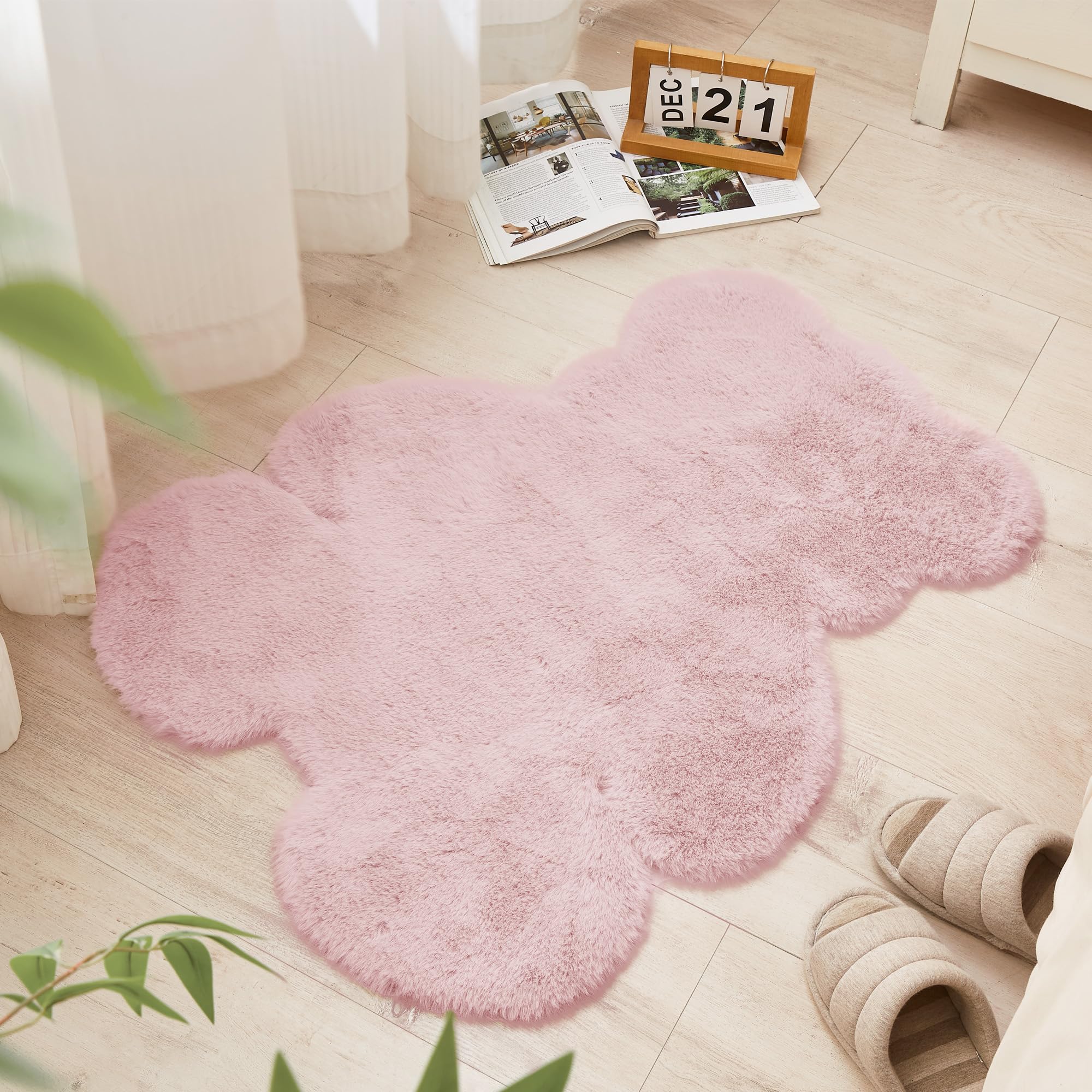 Lot de 2 tapis pelucheux en peau de mouton doux au toucher, peluche soyeuse, hypoallergénique pour chambre à coucher, salon, chambre d'enfant, canapé (45,7 x 61 cm, rose poudré)