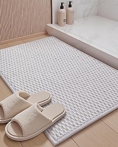 Color&Geometry Alfombras de baño de felpilla tejidas absorbentes, antideslizantes, de 16 x 24 pulgadas, color blanco, lavables, alfombra de baño