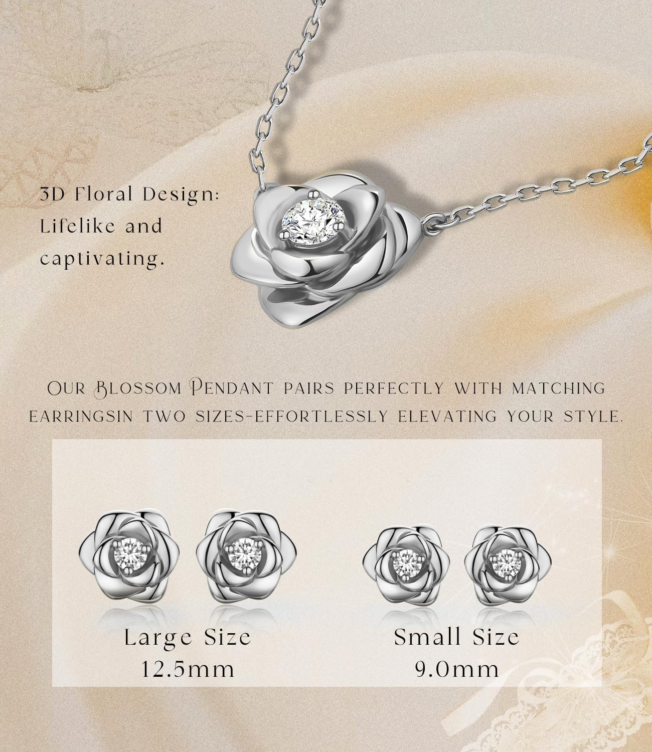 Raneecoco Rose Flower Necklace Gold Plated Sterling Silver Pendant Jewelry for Women, Hypoallergenic & Nickel Free - Image 9