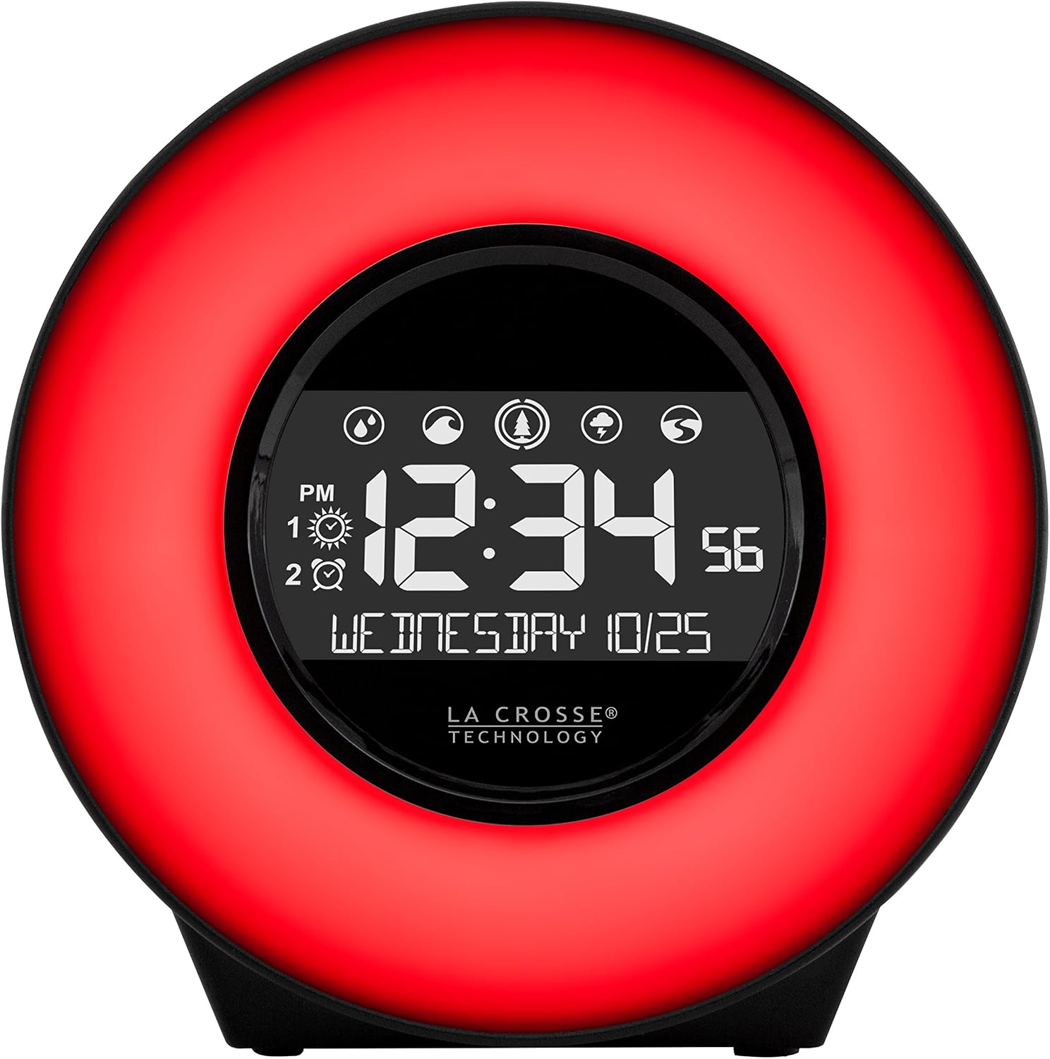 La Crosse Technology C85135 Color Mood Light Alarm Clock with Nature Sounds, 3.40" L x 5.44" W x 5.50" H, White/Black