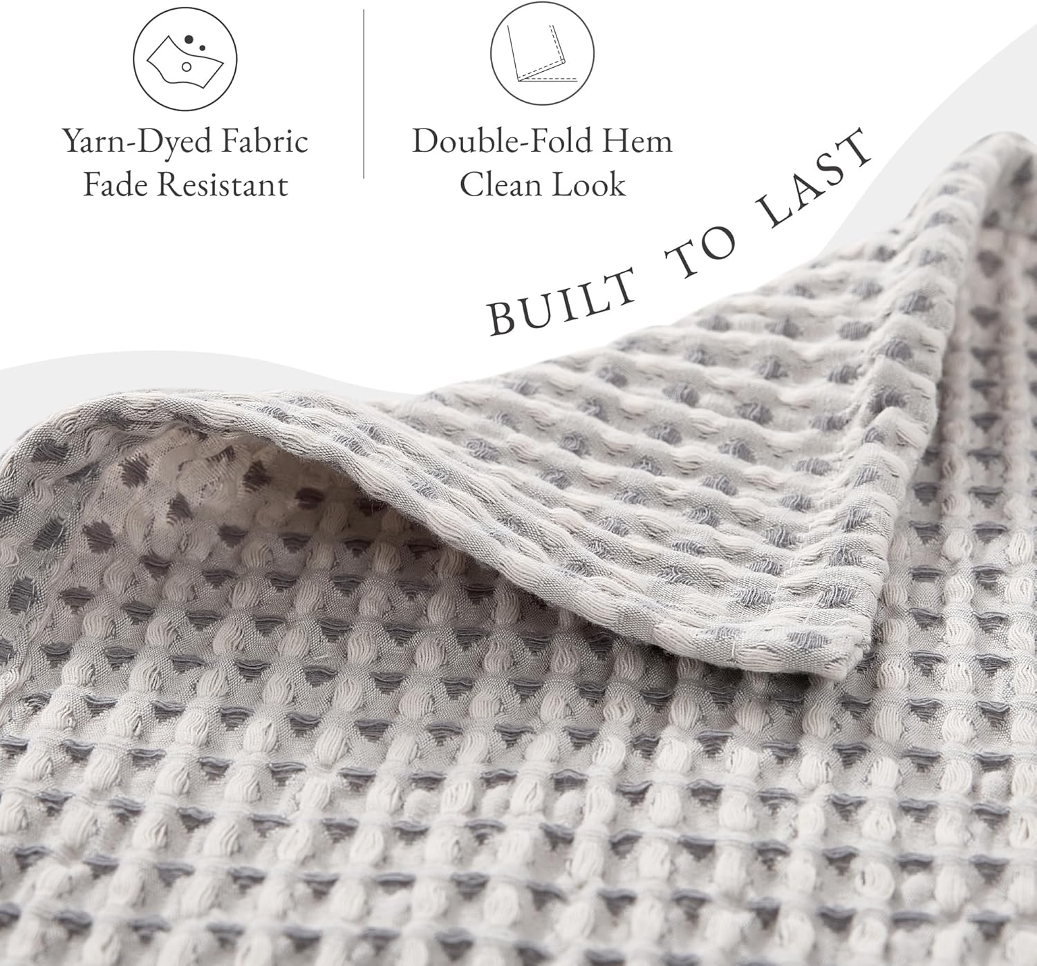 100% Cotton Waffle Woven Queen Blanket for Bed, Soft Lightweight Jacquard Dual-Tone Textured Blanket, Fading Resistant 90" x 90" Gray - Image 6