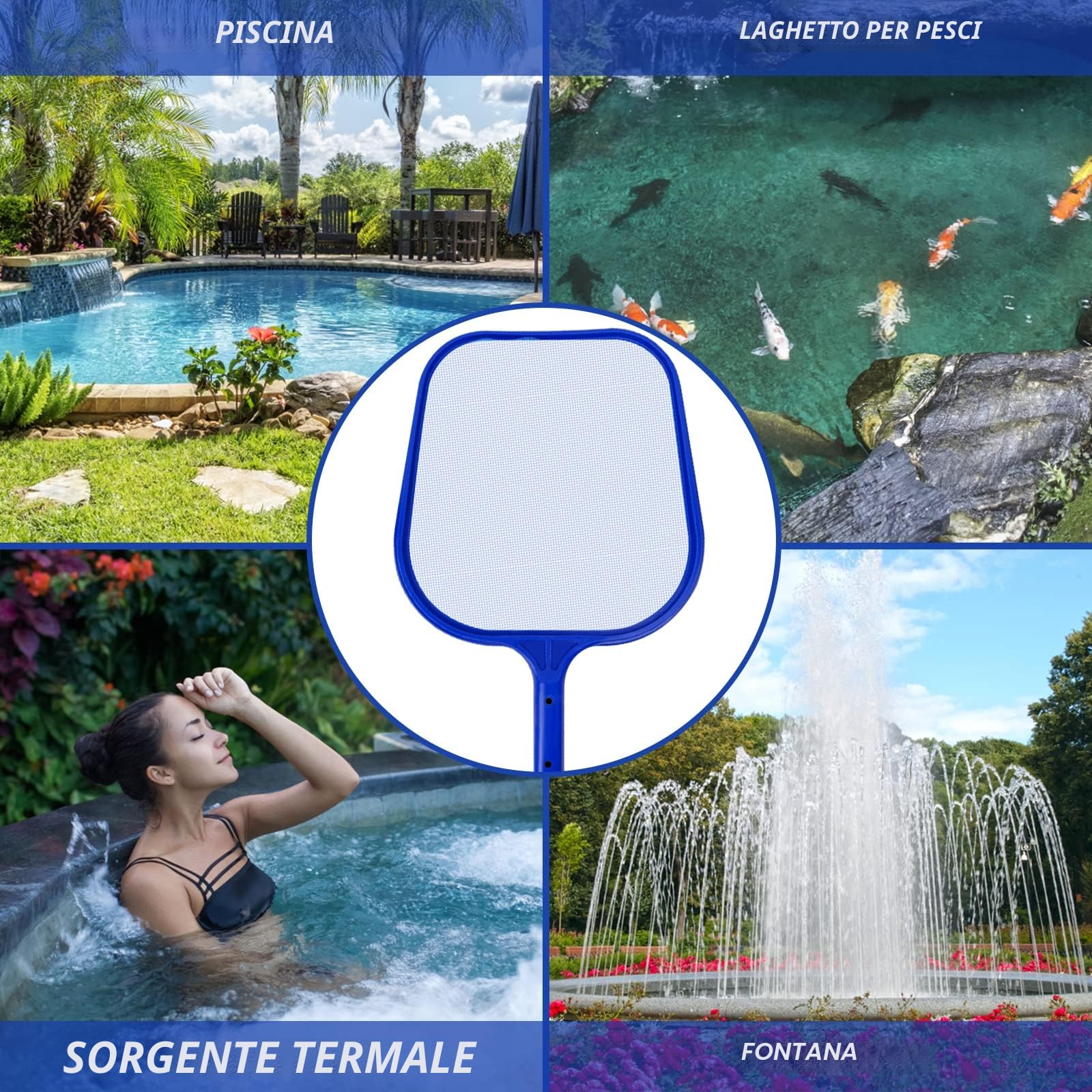 Retino Piscina, Rete a Maglia Fine dello Skimmer per Foglie con Asta Telescopica per Pulizia, Spa, Stagni