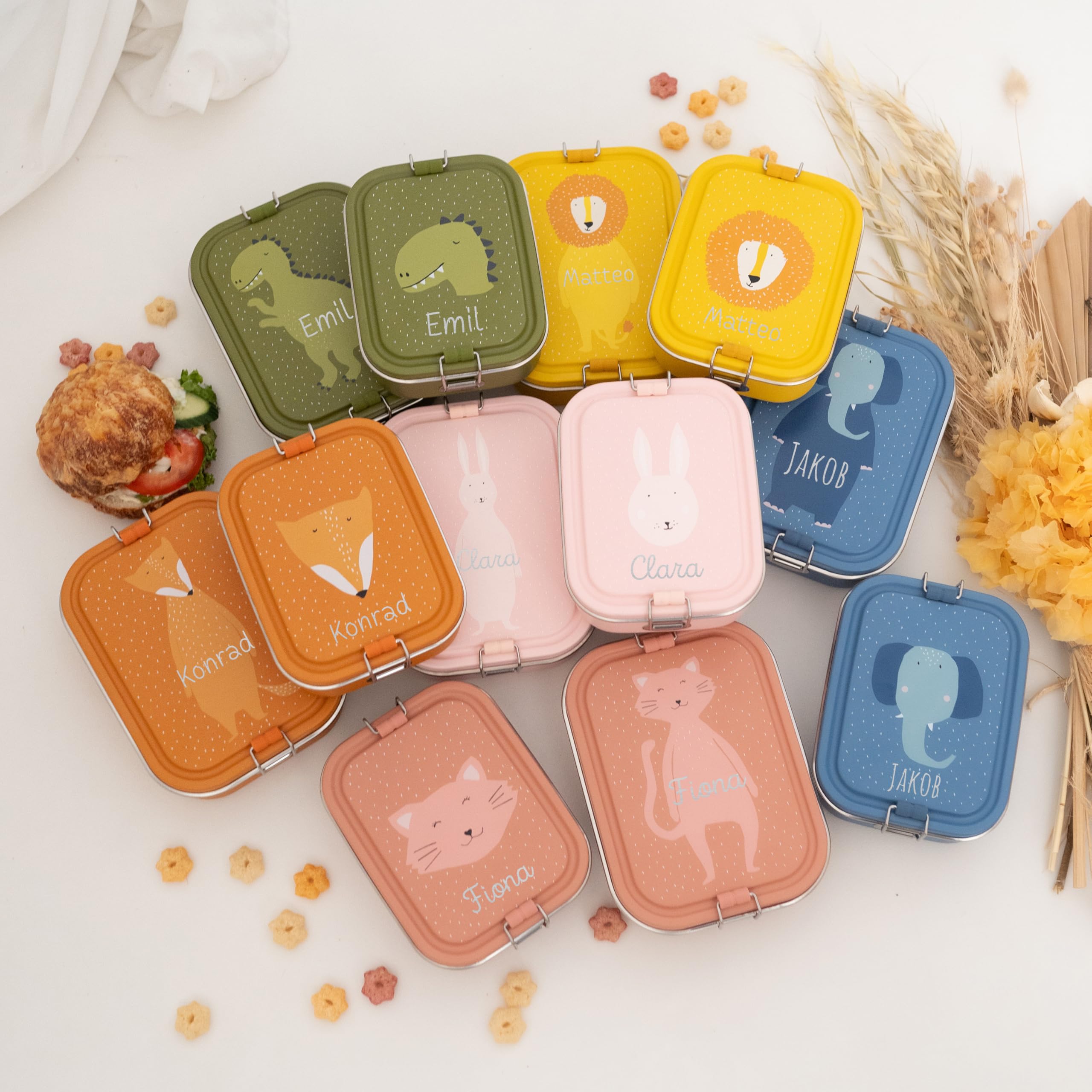 TRIXIE Brotdose Kinder Edelstahl Lunchbox personalisiert Frühstücksbox mit Fächern und Clip