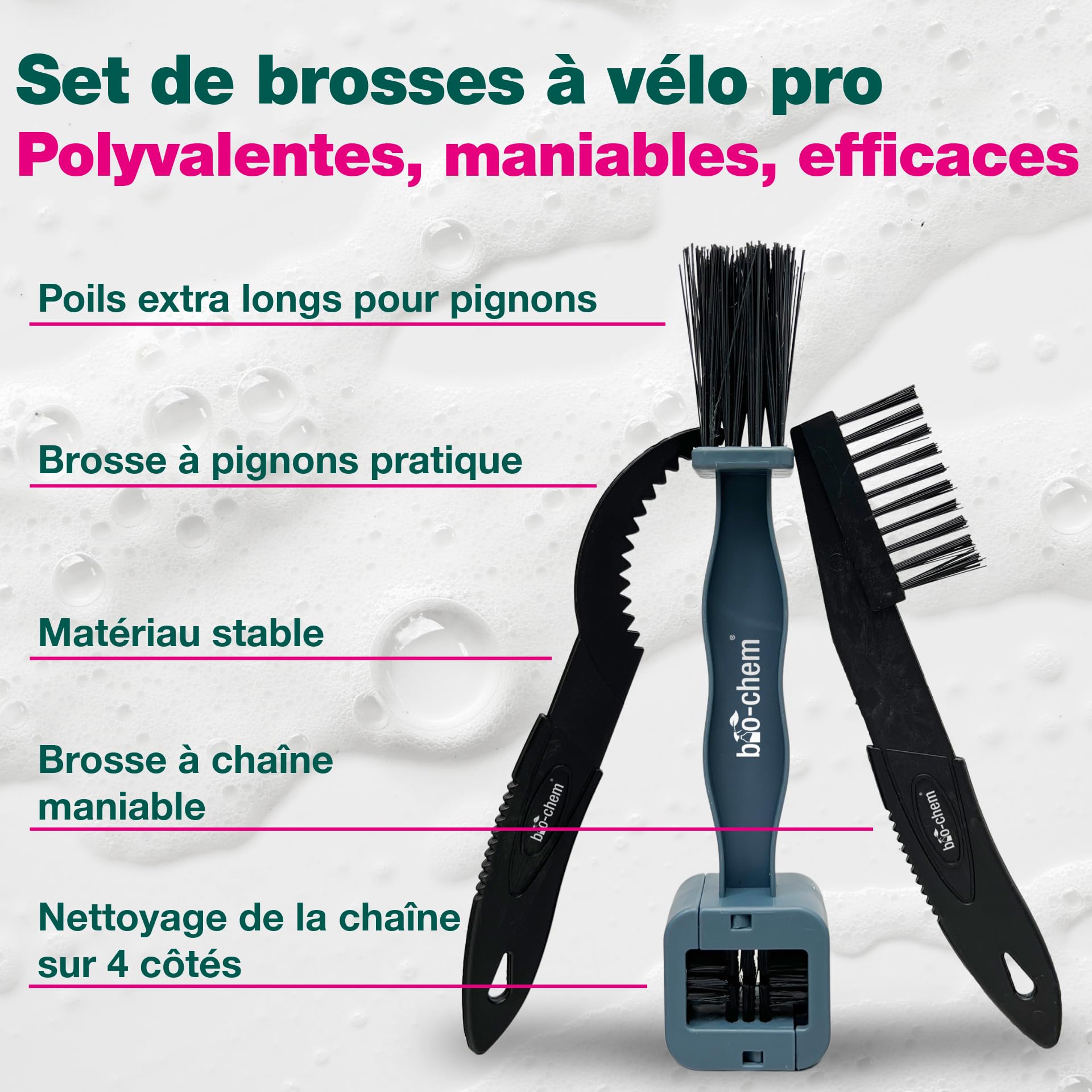 bio-chem Nettoyant pour chaine de vélo 0,75L + brosses + chiffon | Degraissant chaines velos de route, vtt - Produit écologique de nettoyage transmission bicyclette, velo route