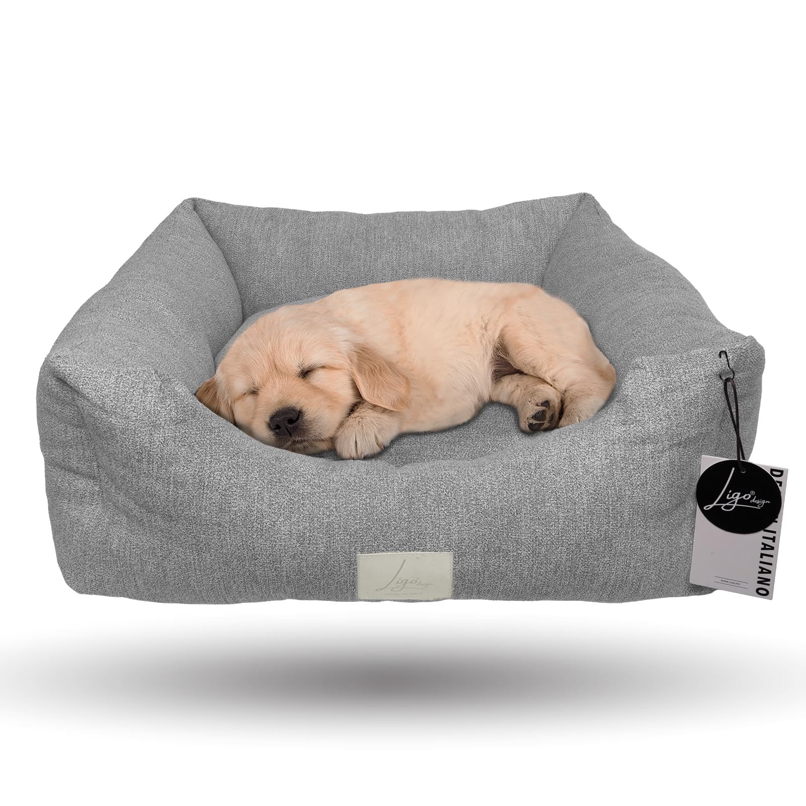Ligo JUNIOR - Cuccia per cani di piccola taglia Lettino per cane realizzata in Italia. Cuscino materasso per cagnolini e cuccioli cuccetta completamente sfoderabile lavabile. (Soft Grigio)