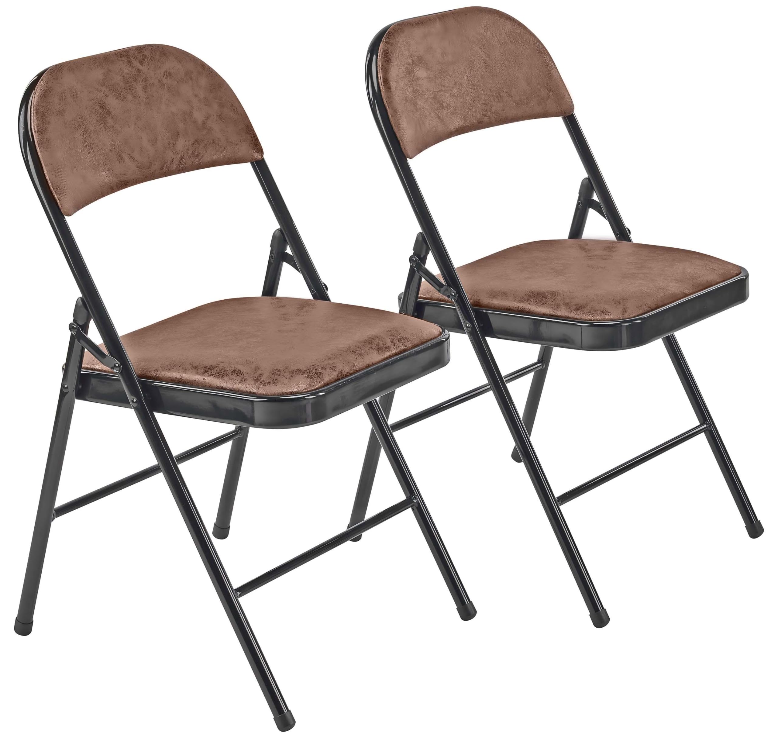 Balama Lot de 2 chaises Pliantes, rembourrées, avec Cadre en métal et Tissu, Peu encombrantes, Charge maximale : 150 kg, pour Jardin, Cuisine, Bureau, Marron/Noir