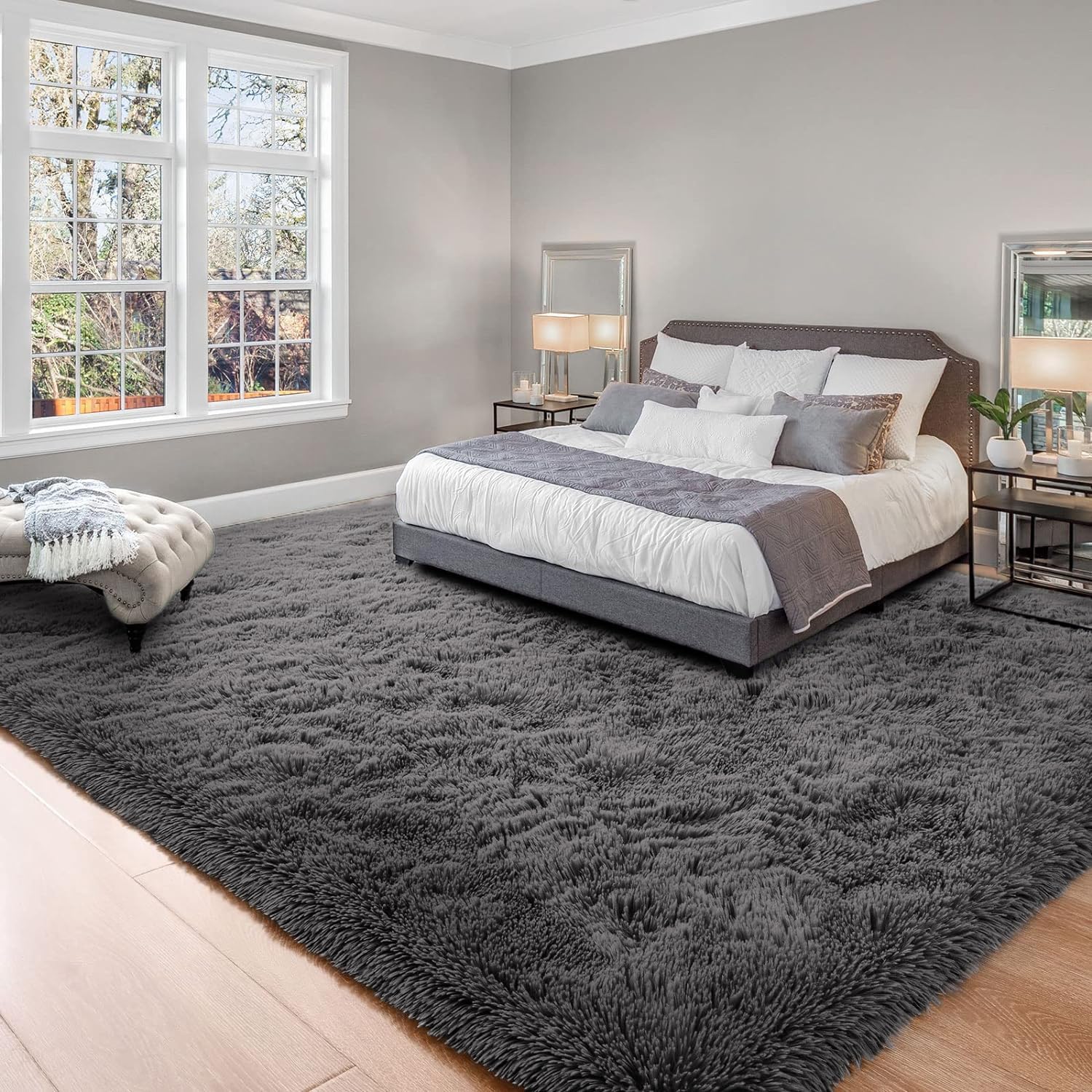 Kelarea Area Rug for Living Room, 6x9 Non-Slip Dark Grey Rug Fluffy Soft Shag Rugs, Fuzzy Shaggy Plush Carpet for Bedroom, Nursery Rooms, Home Dorm 6' x 9' (Rectangular) Dark Grey