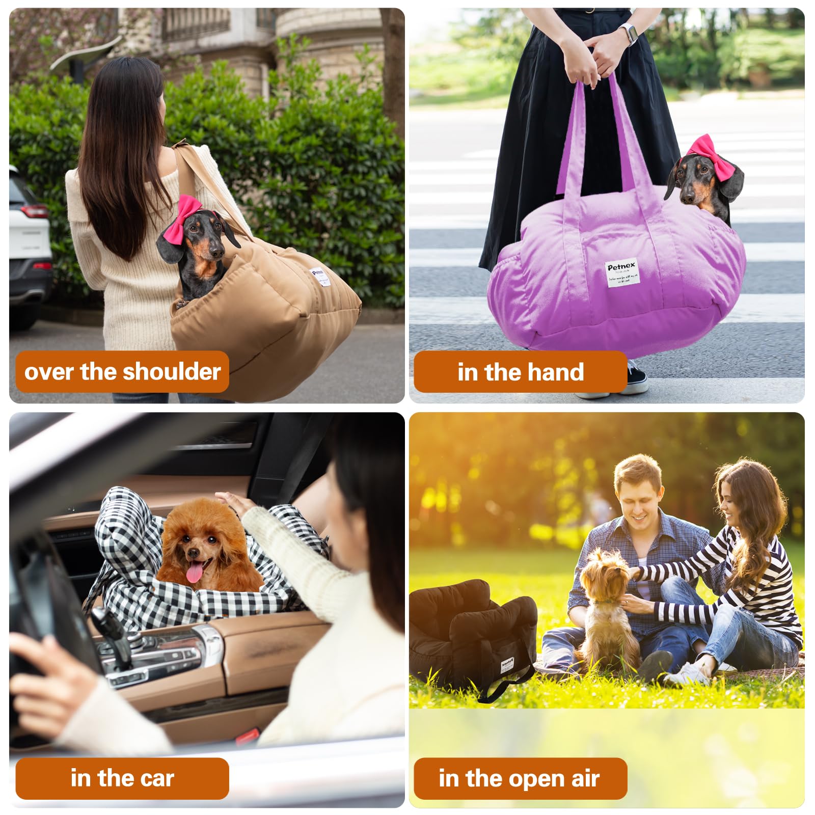 Asiento de coche para perros pequeños, asiento portátil para cachorros de fácil instalación, bolsa de transporte de mascotas de moda con bolsillos grandes, asiento elevador de perro lavable a