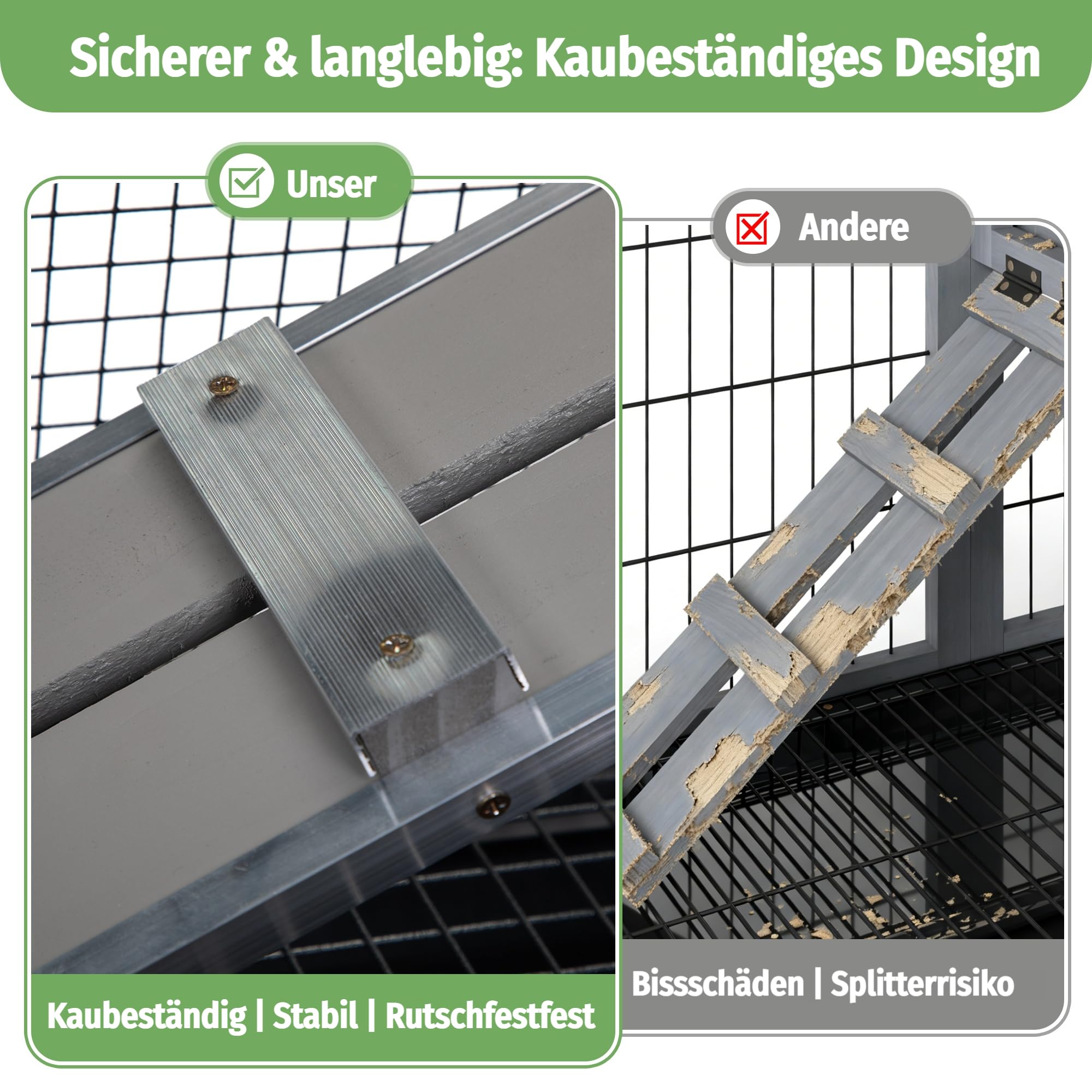 Kaninchenstall mit Freilaufgehege, 2-stöckig mit Rollen, großer Schublade, wasserdichtem Asphalt-Dach - Holzgehege für Kaninchen draußen & innen, Meerschweinchen