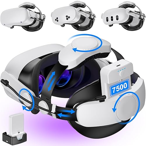 Kawaye Comfort Head Strap with 2X75000mAh Hot-Swap Battery Packs for Meta Quest 3S/Quest 2/Quest 3 Head Strap, Double Knobs Adjustable Elite Strap Replacement,VR Headset Accessories Strap - Head Strap with 2 Battery and Charger Dock