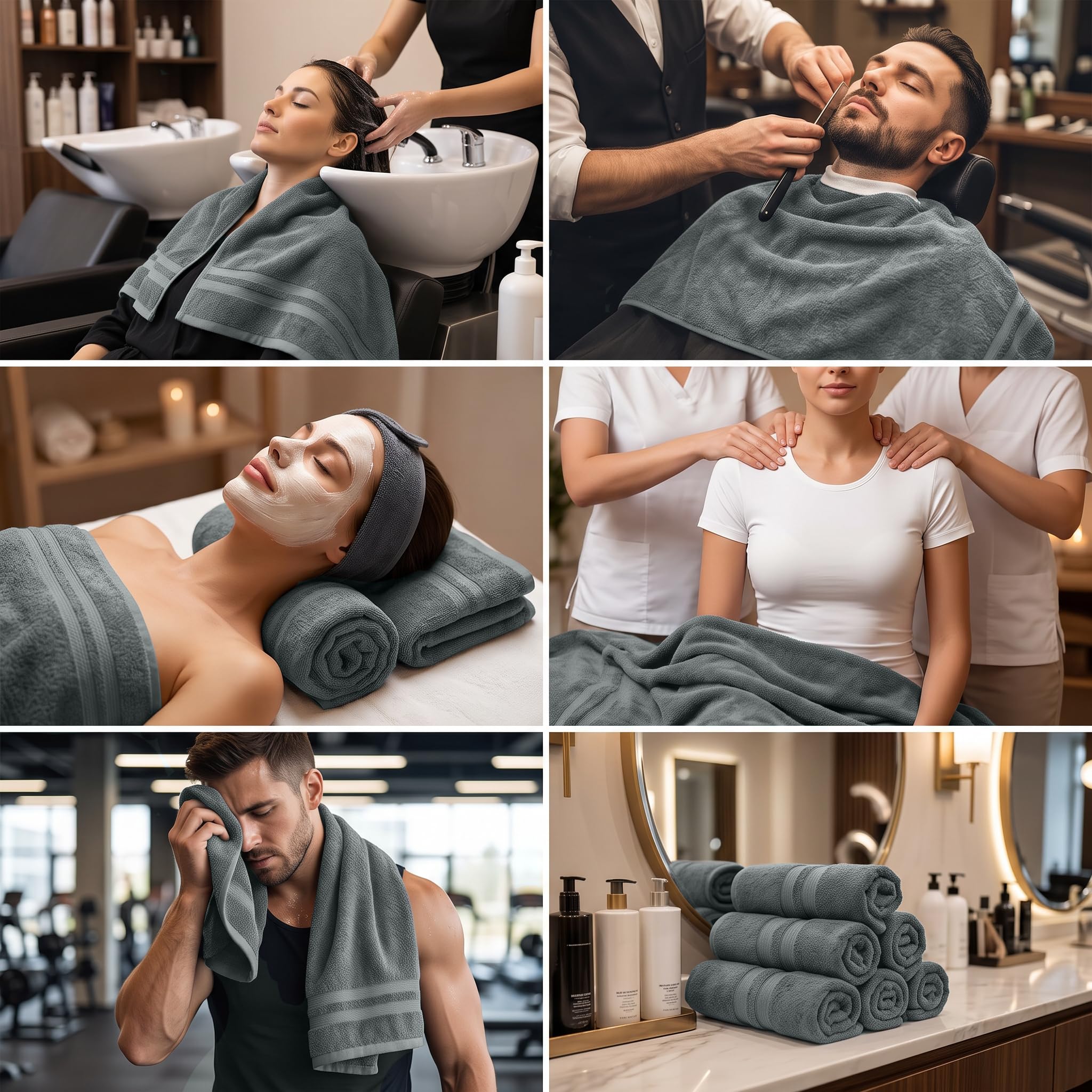 DAN RIVER Juego de 24 toallas de salón, ultra suaves, 100% algodón, paño de secado facial y de pelo a granel multiusos para gimnasio, maquillaje, spa, hogar, toalla de mano gris, paños reutilizables