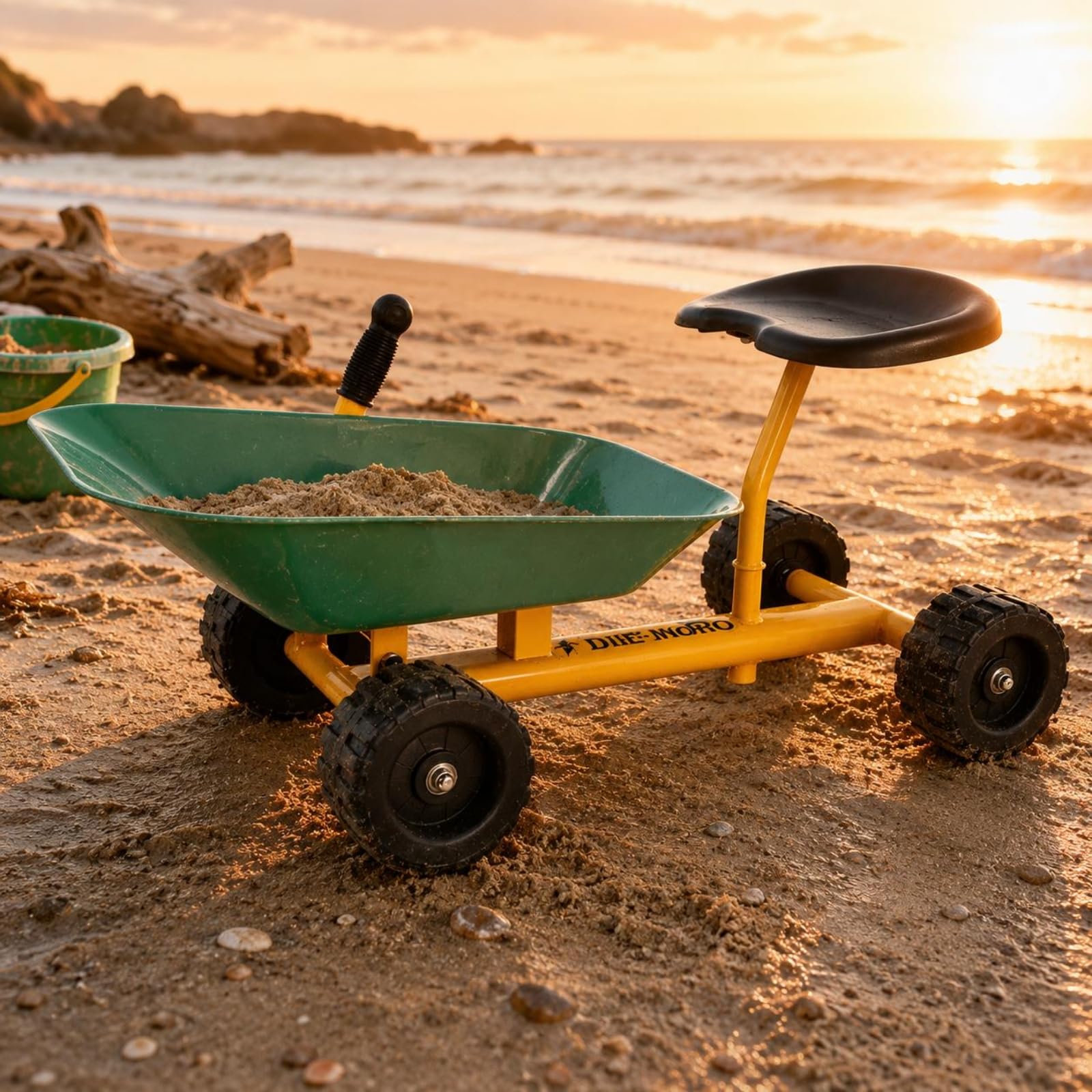 Kinder Baufahrzeug Sandkarren Sandwagen Schubkarre Spielauto mit Schiebegriff Und Rutschfesten Reifen aus Carbonstahl Und für Sandkasten Spielplatz Wiese, Grün