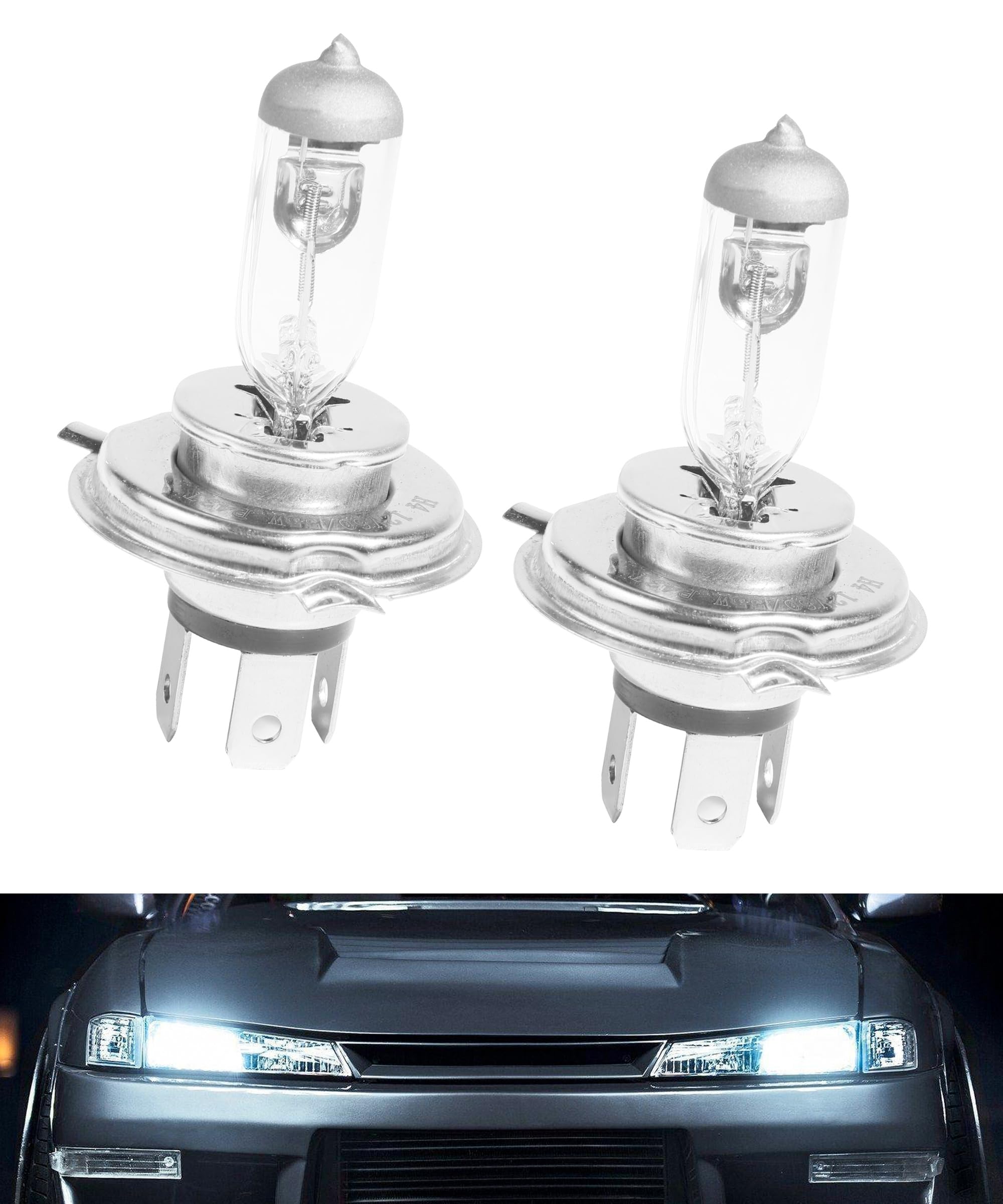 2 PCS Low Beam Headlight Bulb,Head Light for Car,Ultra Automotive Lighting Halogen Headlight Bulb,Car Accessories Low/High Beam Fog Light Replacement for Cars (White-H4)