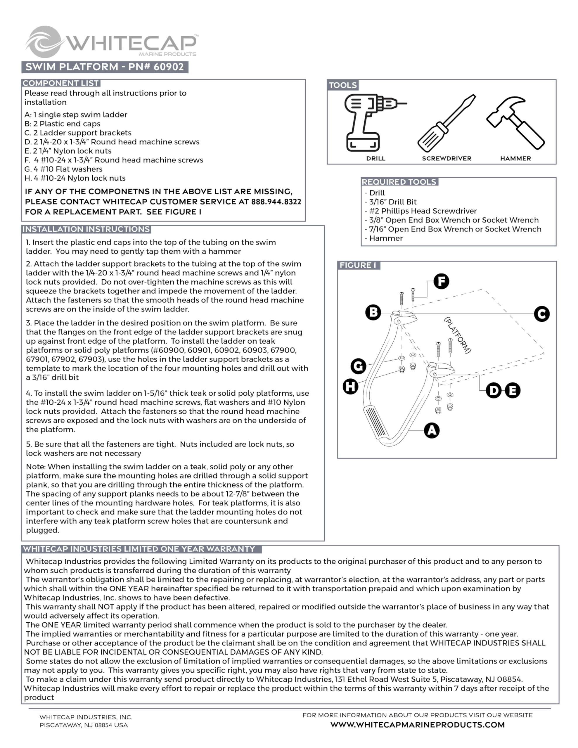 Whitecap en Teck Bateau Plate-Forme de Bain avec échelle pour Moteurs Hors-Bord