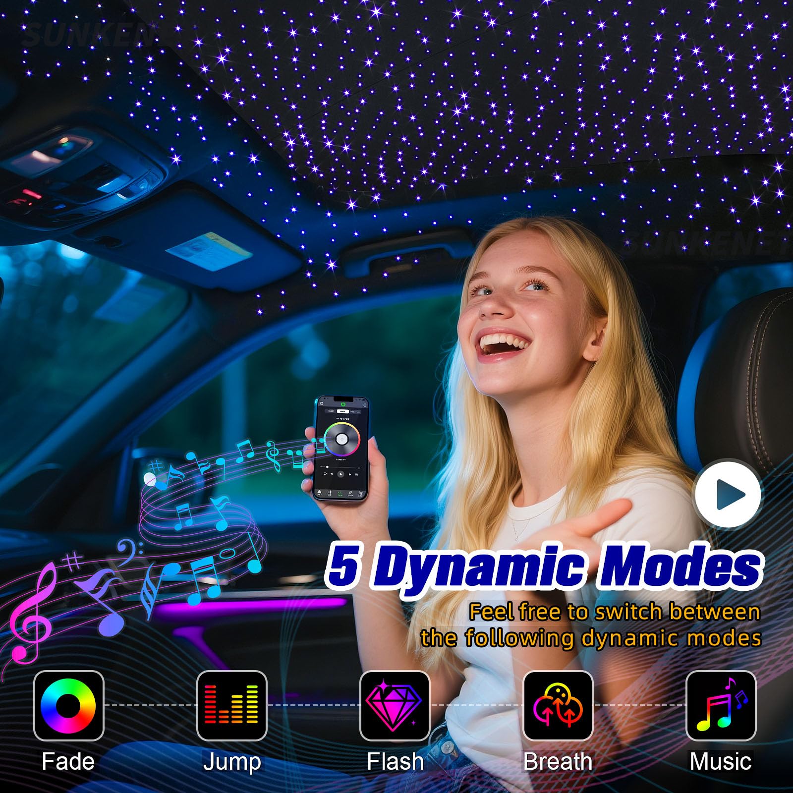 6W Twinkle RGBW Fibra Ottica, 400pcs*0.75mm*3m Cielo Stellato LED Con APP Bluetooth/Remote/Controllo Musica, Fibra Ottica Cielo Stellato per Auto/Casa/Teatro