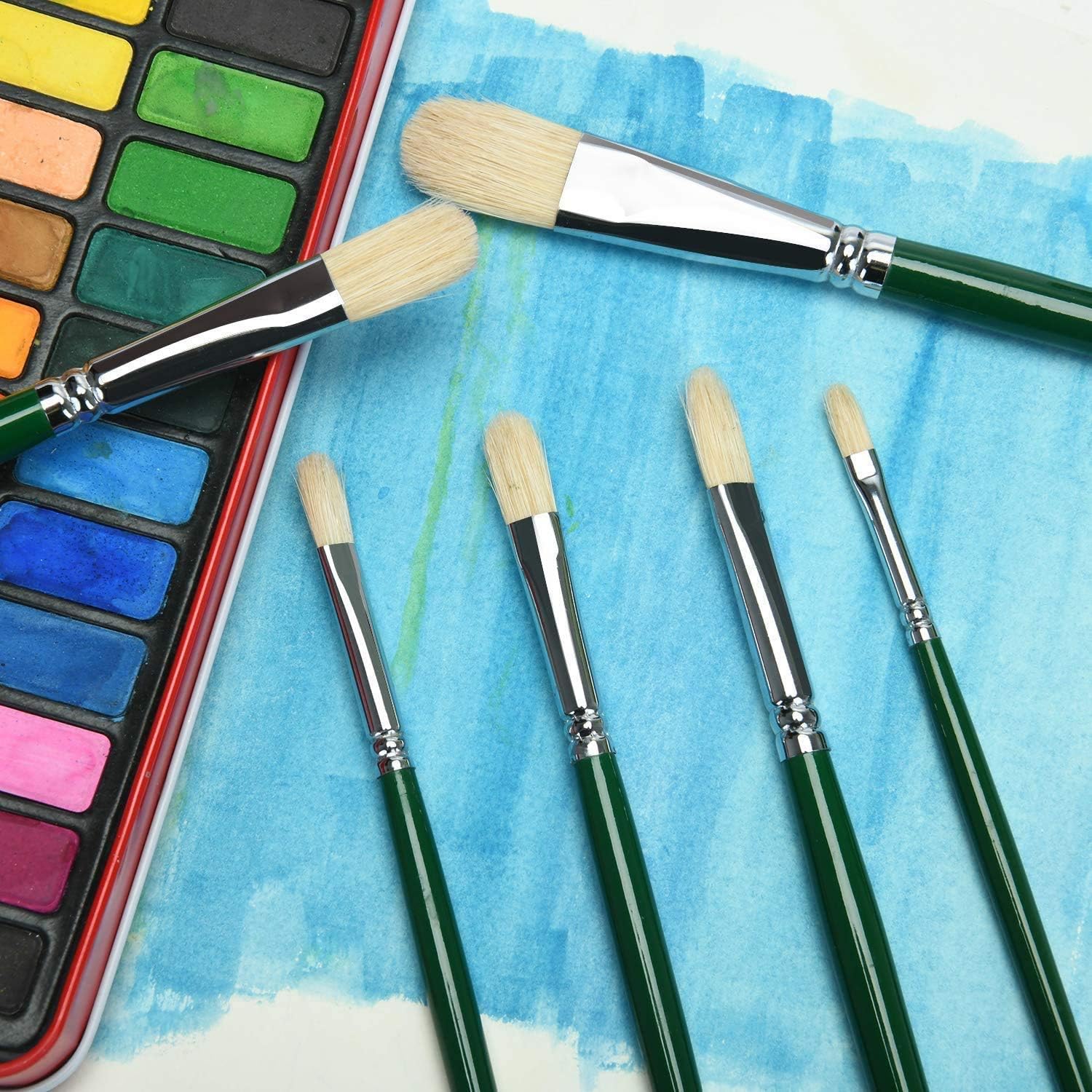 Oil Acrylic Watercolor Paint Brushes 100% Natural Chungking Hog Hair 6pc Filbert Paint brush Set