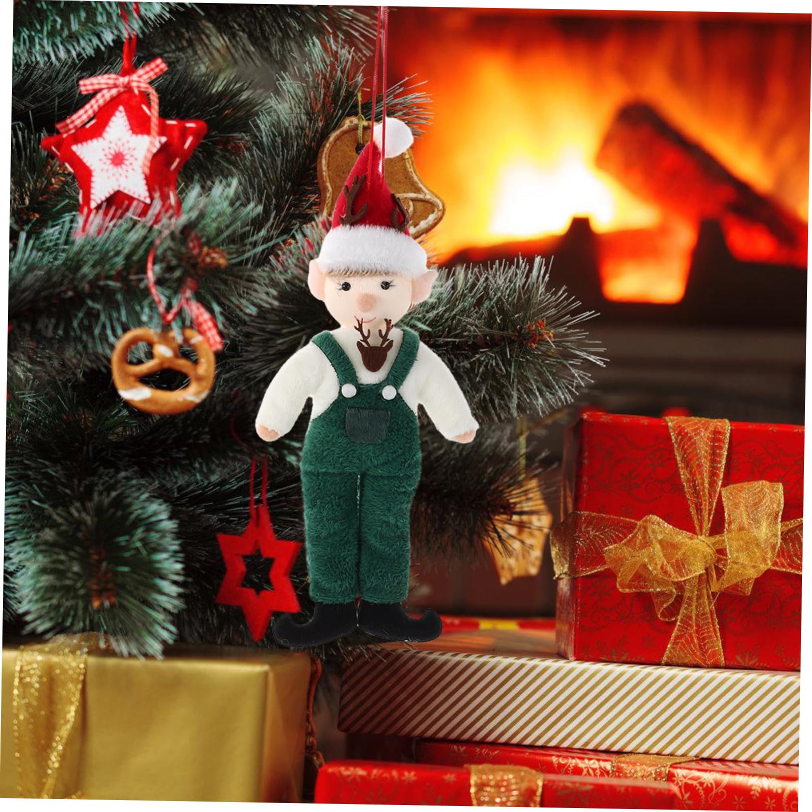PRETYZOOM 10 Piezas Decoración de ángel Adornos Colgantes para arbol de Navidad Duende navideño Decoraciones Colgantes de de Peluche paño Verde