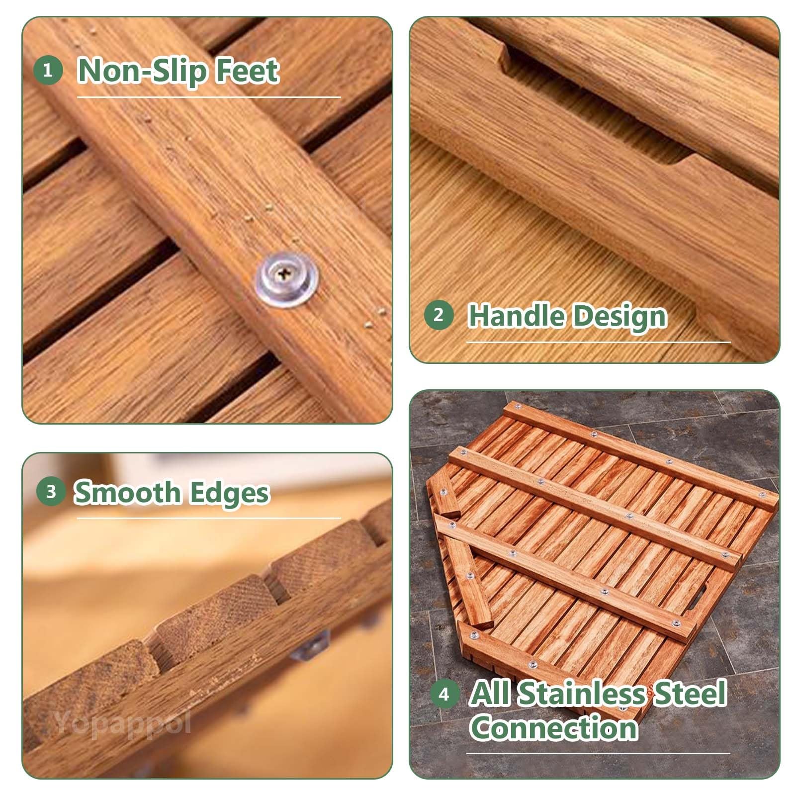 Lar Tappetino antiscivolo in legno naturale per doccia, sauna e spa, protezione per pavimenti e tavolette decorative (80 x 90 cm)
