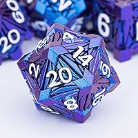 Vista 18 de 7 piezas de dados de metal DND con caja, dados RPG negros y azules D y D para usar con juegos de mesa D&D, juego de rol, juego de dados poliédricos