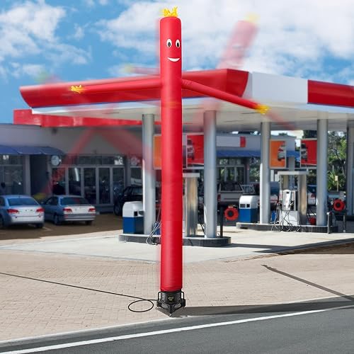 Miniatura 6 de Cloud 9 Hombre de tubo inflable con soplador, marioneta de aire bailarín roja de 20 pies con brazos que agitan