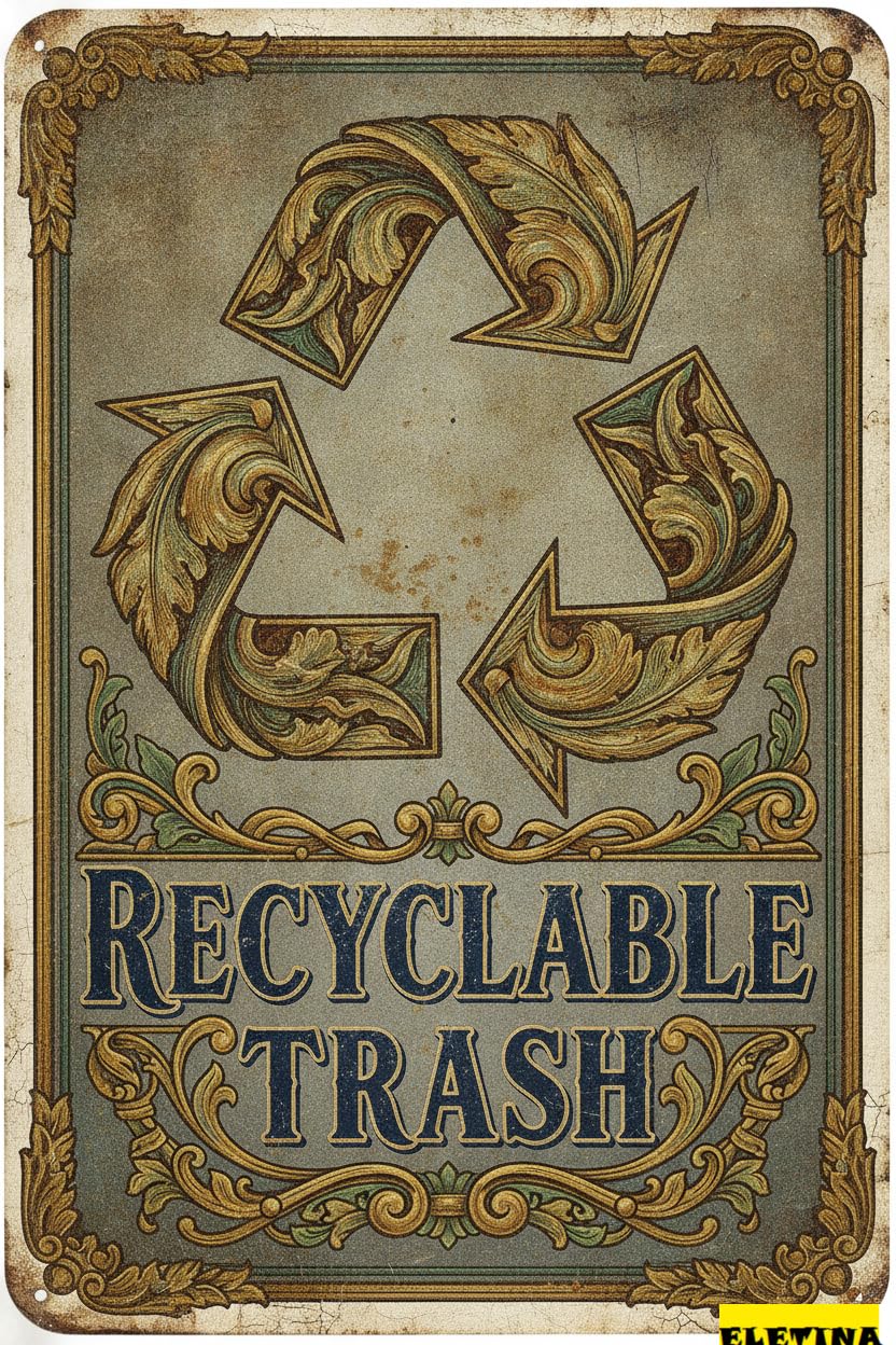 Recyclable Trash Metal Vintage Street Caution Warning Sign Road Street Outdoor Yard Floor Decor 8x12in