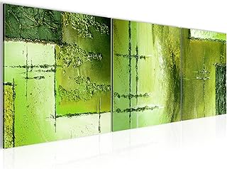 Runa Art - Quadri Astratto 120 x 40 cm Murale Tela Non Tessuta Verde Bianca Multipanello Moderni Decorazione 100933c
