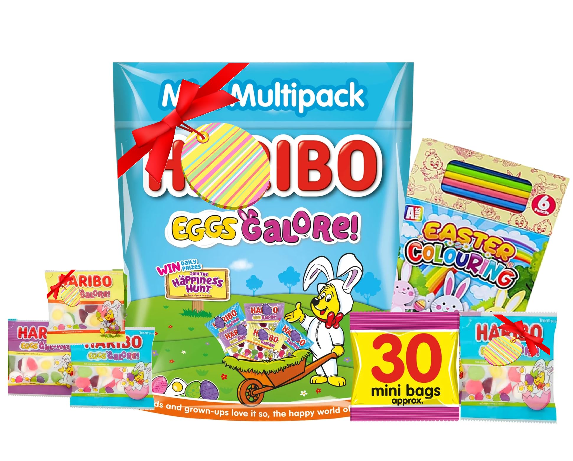 Easter Eggs Gummy Sweets Hamper - 480g Fried Eggs & Mini Eggs Fruit Flavour Gummies with Sweet Foam & Colouring Book. Approx 30 Pick n Mix Sweets Mini Bags for Easter Egg Hunt