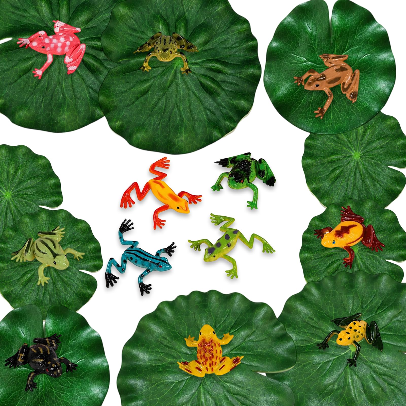 22PCS Frogs And Lily Pads, Mini Frogs, Frogss Nature Ornament Set For Courtyard Scene Layout, Tabletop Display And Outdoor Landscape Decoration