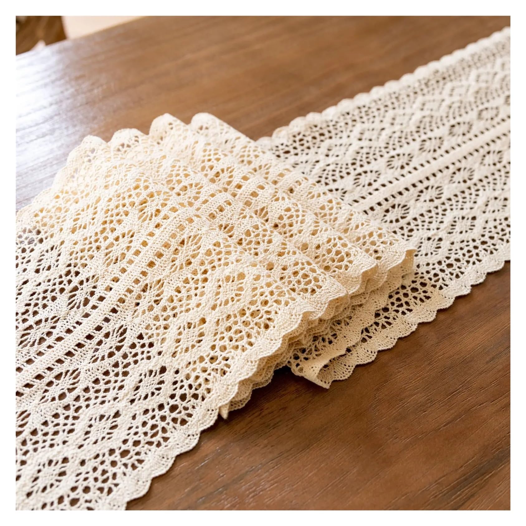 Runner Da Tavola Runner Da Tavolo In Cotone E Pizzo All'uncinetto Con Nappe, Decorazione For La Tavola Di Nozze For Casa(Beige,24X300cm)
