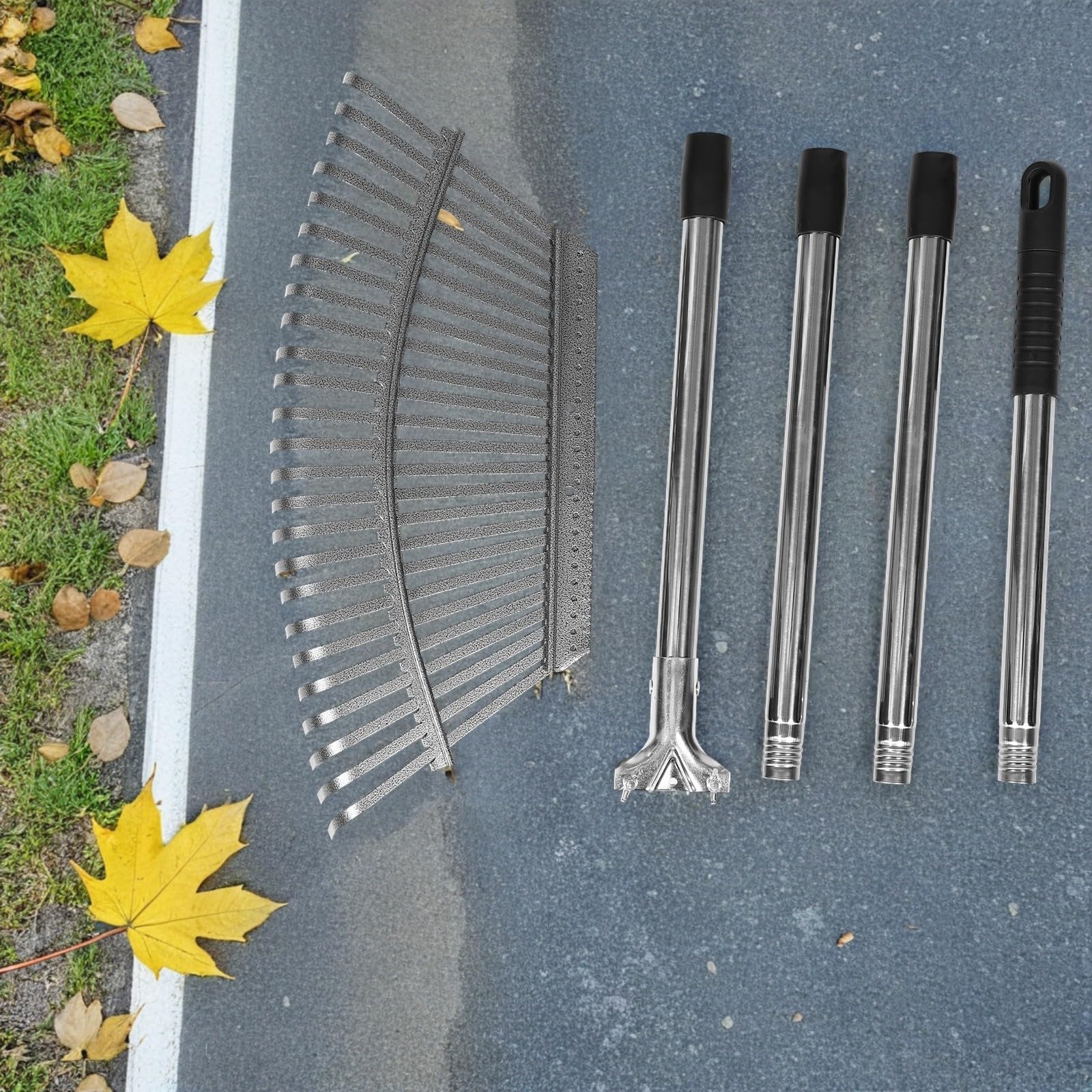 SHINEOFI Hochleistungs Laubrechen aus Edelstahl mit 25 Zinken und Verstellbarem Teleskopstiel Wetterfest und Effizient zur Bodenbelüftung im Garten und Rasen